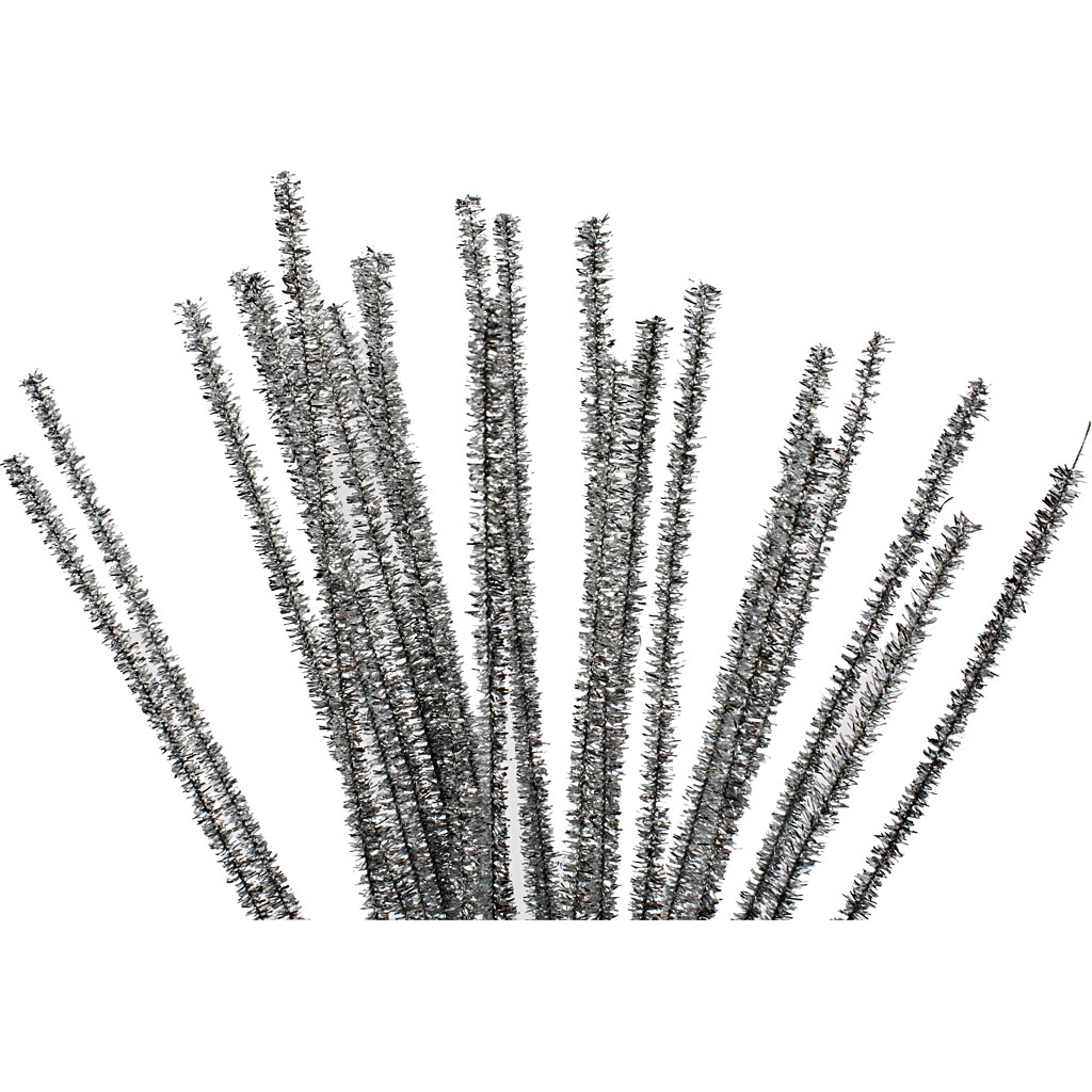 Piprensare, silver, L: 30 cm, tjocklek 6 mm, glitter, 24 st. Sølv