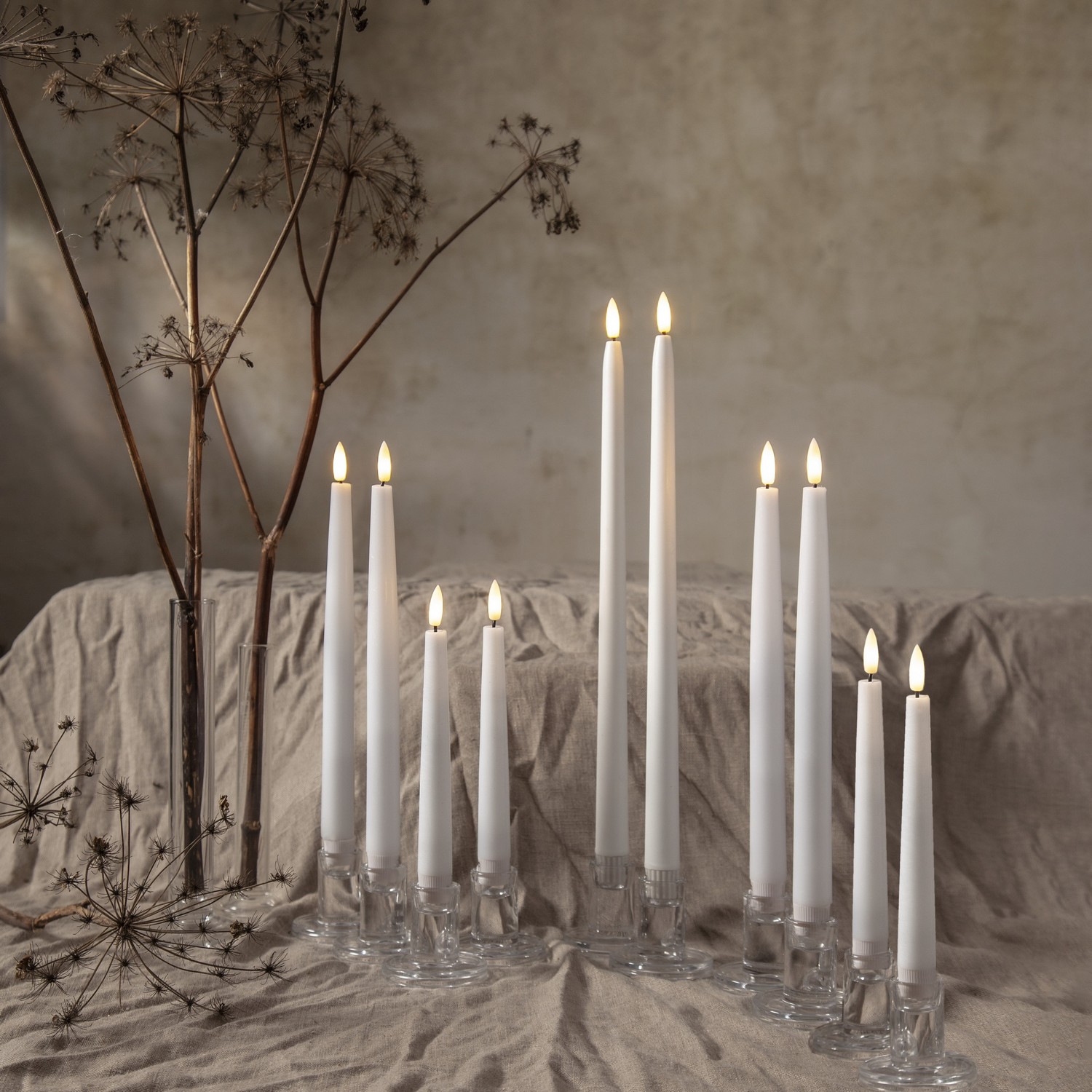 Antikklys Star Trading 2p Flamme Slim 38 cm Hvit