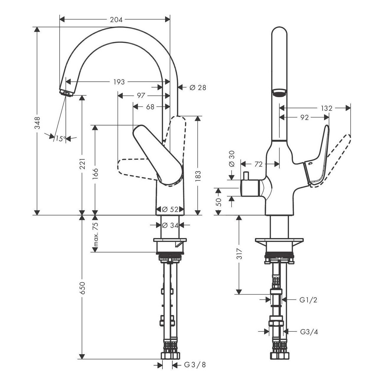 Kjøkkenbatteri Hansgrohe Focus M42 1-grep