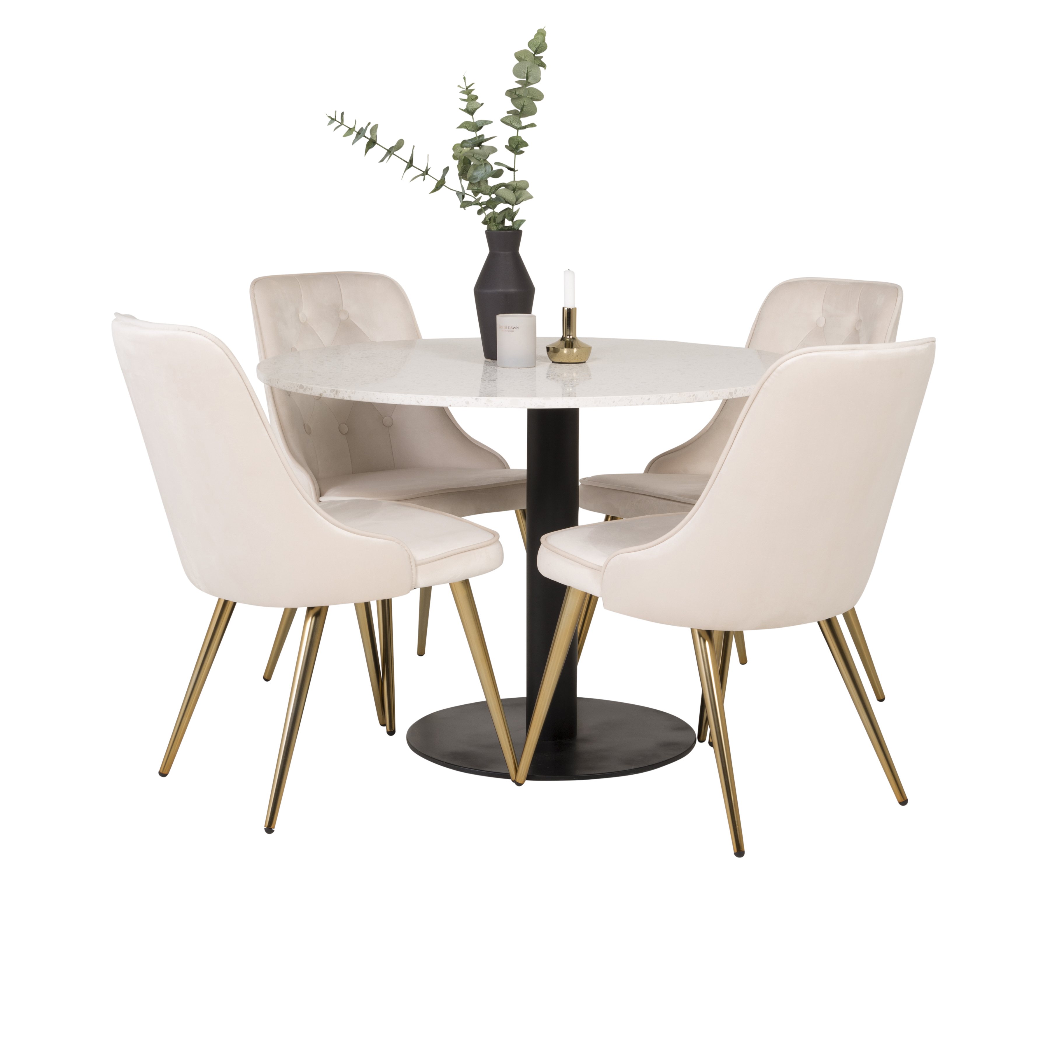 Spisegruppe Venture Home Roxanna HHvitBord med 4 Vera Stoler Fløyel