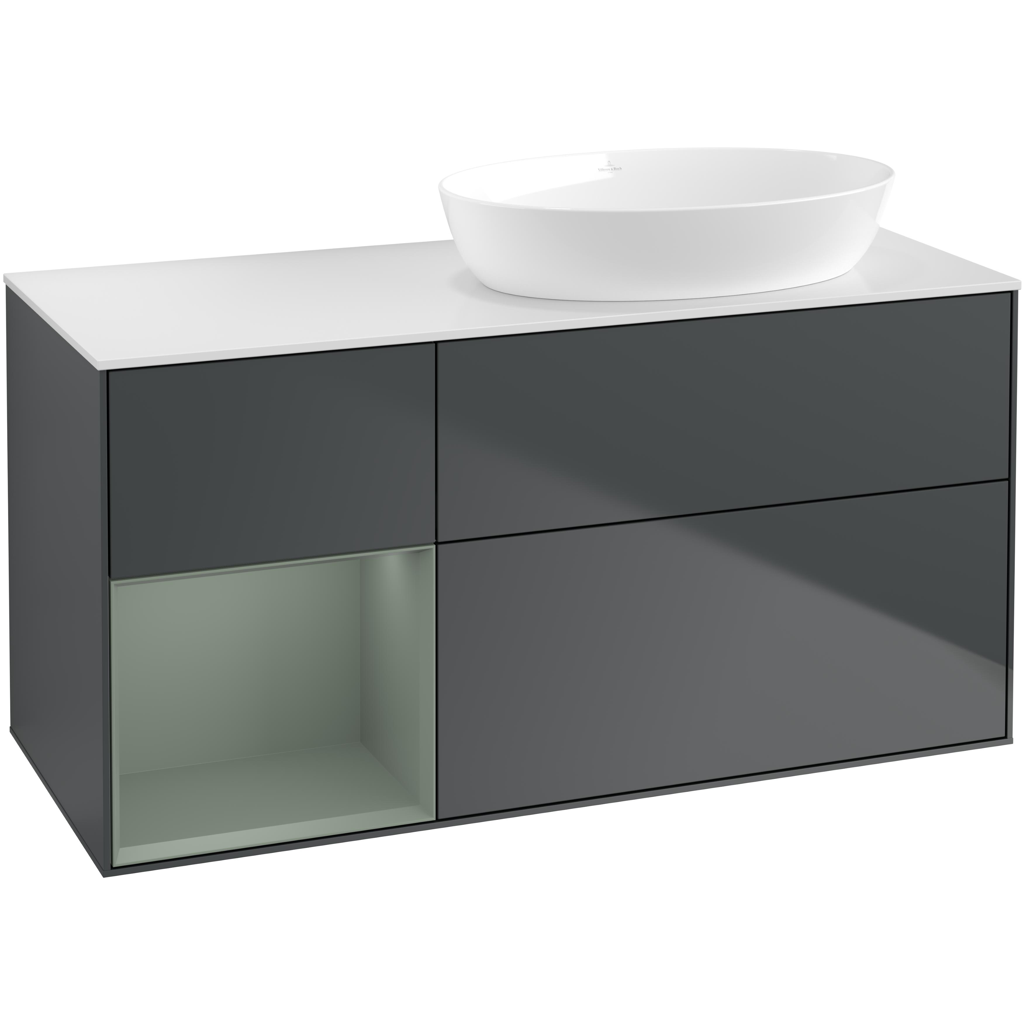Tvättställsskåp Villeroy & Boch Finion med 3 Lådor Hylla och Bänkskiva för Ocentrerat Tvättställ från Artis & Collaro