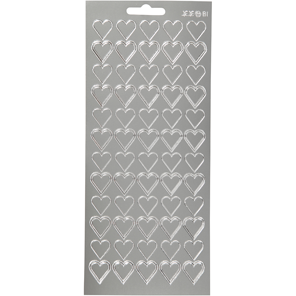 Stickers, silver, hjärtan, 10x23 cm, 1 ark Grå/Sølv