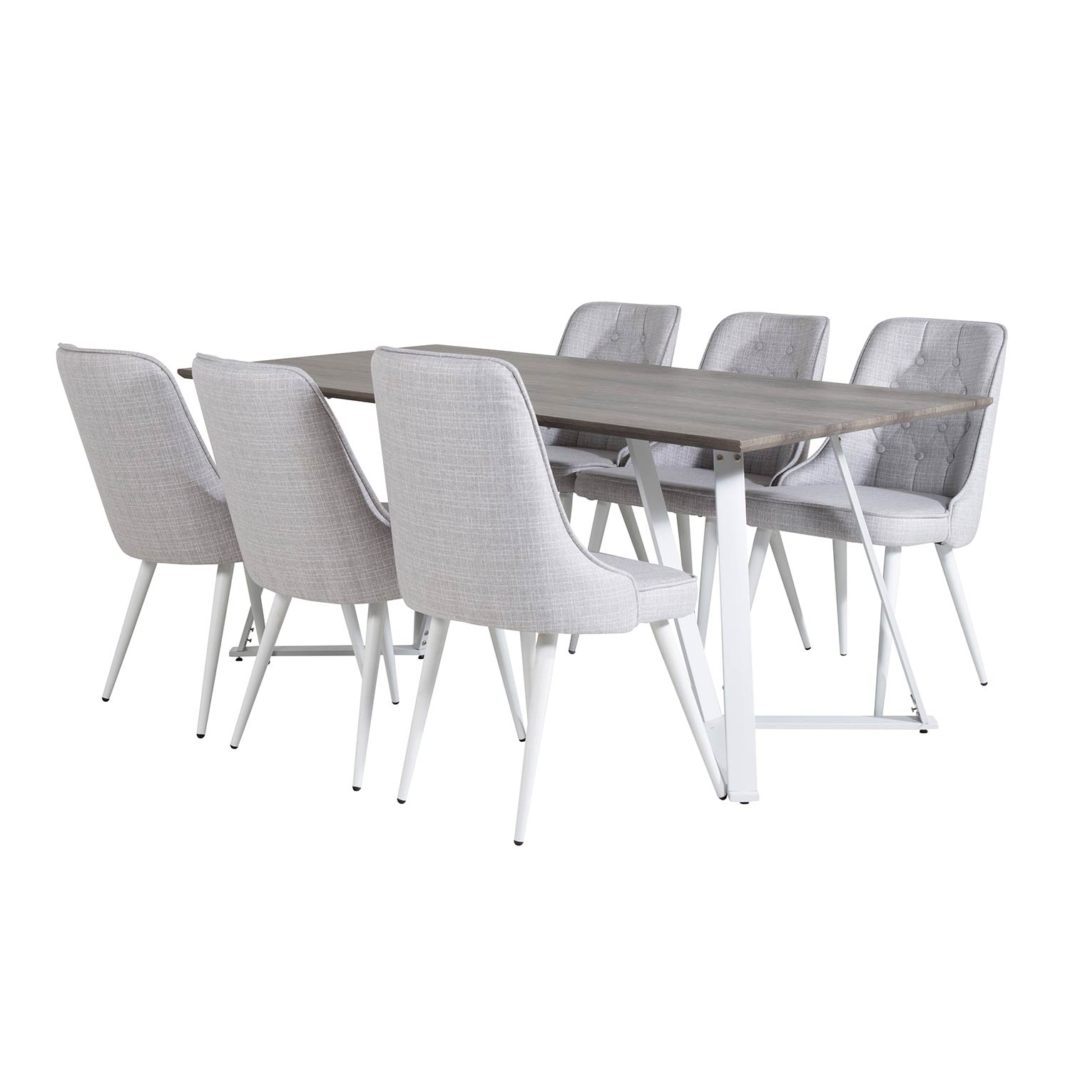 Marina Table -grå"oak"/Velvet Chair - -ljusgråFabric_6 Grå/Hvit/Lysegrå