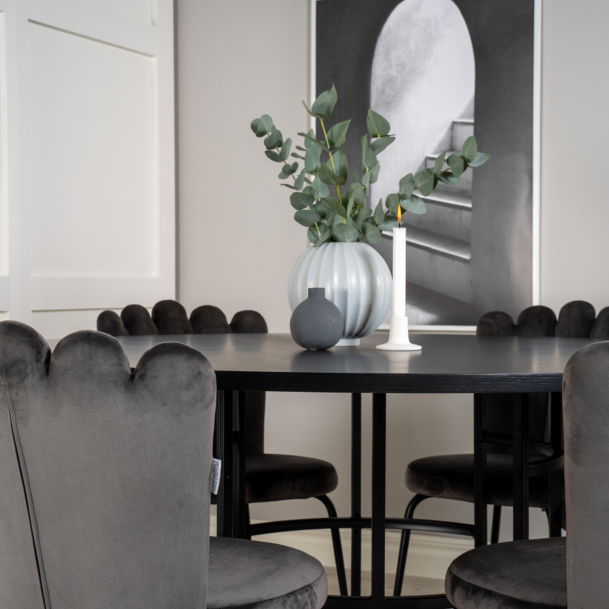 Spisegruppe furniture/fashion Copenhagen med 6 Grå Limhamn Light Stoler
