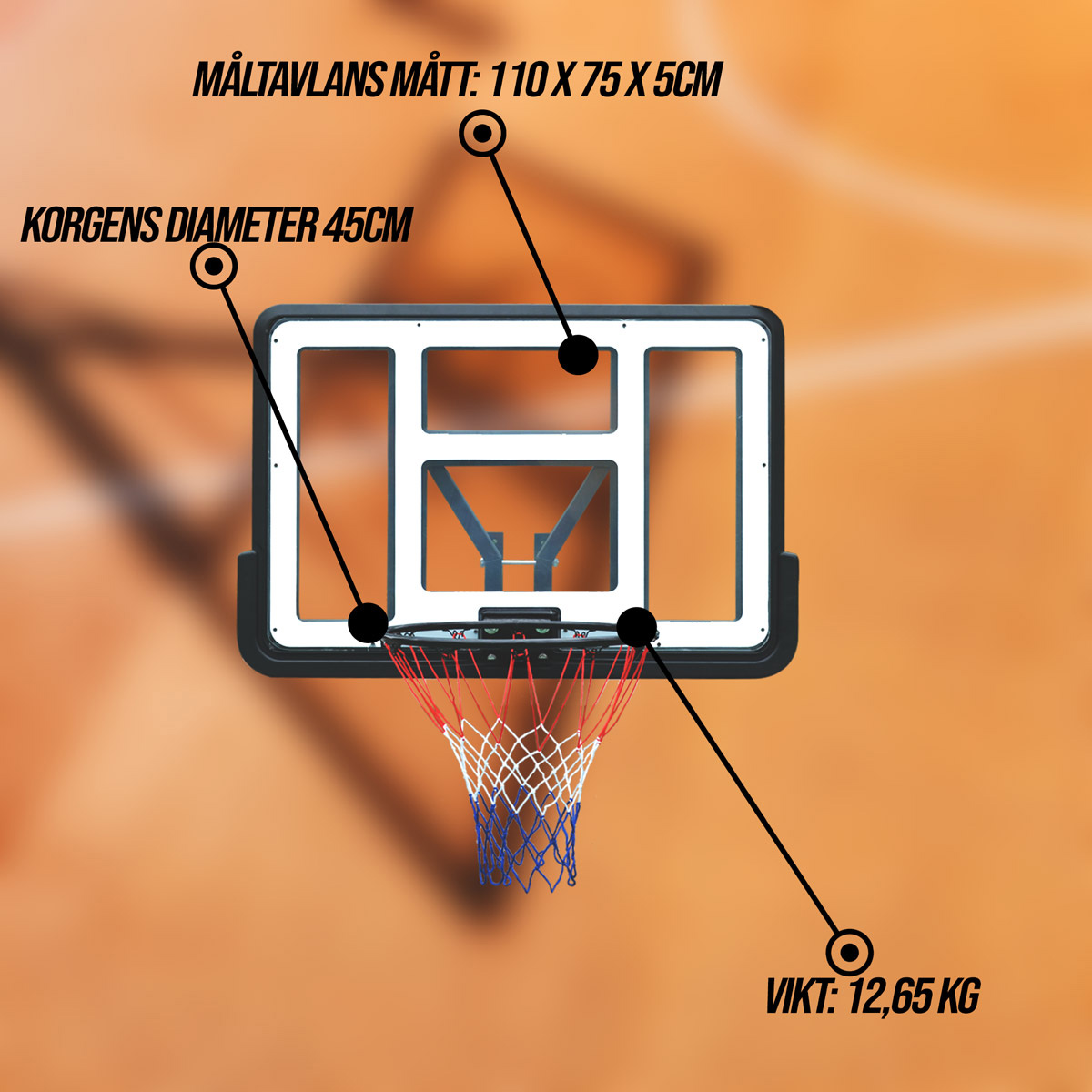 Basketballkurv ProSport med Bakplate