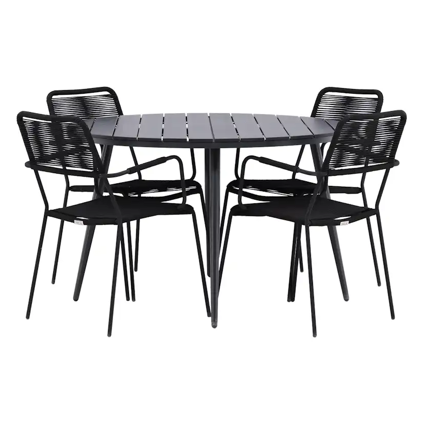 Spisegruppe Venture Home Break Ø120 med 4 Lindos Lenestoler