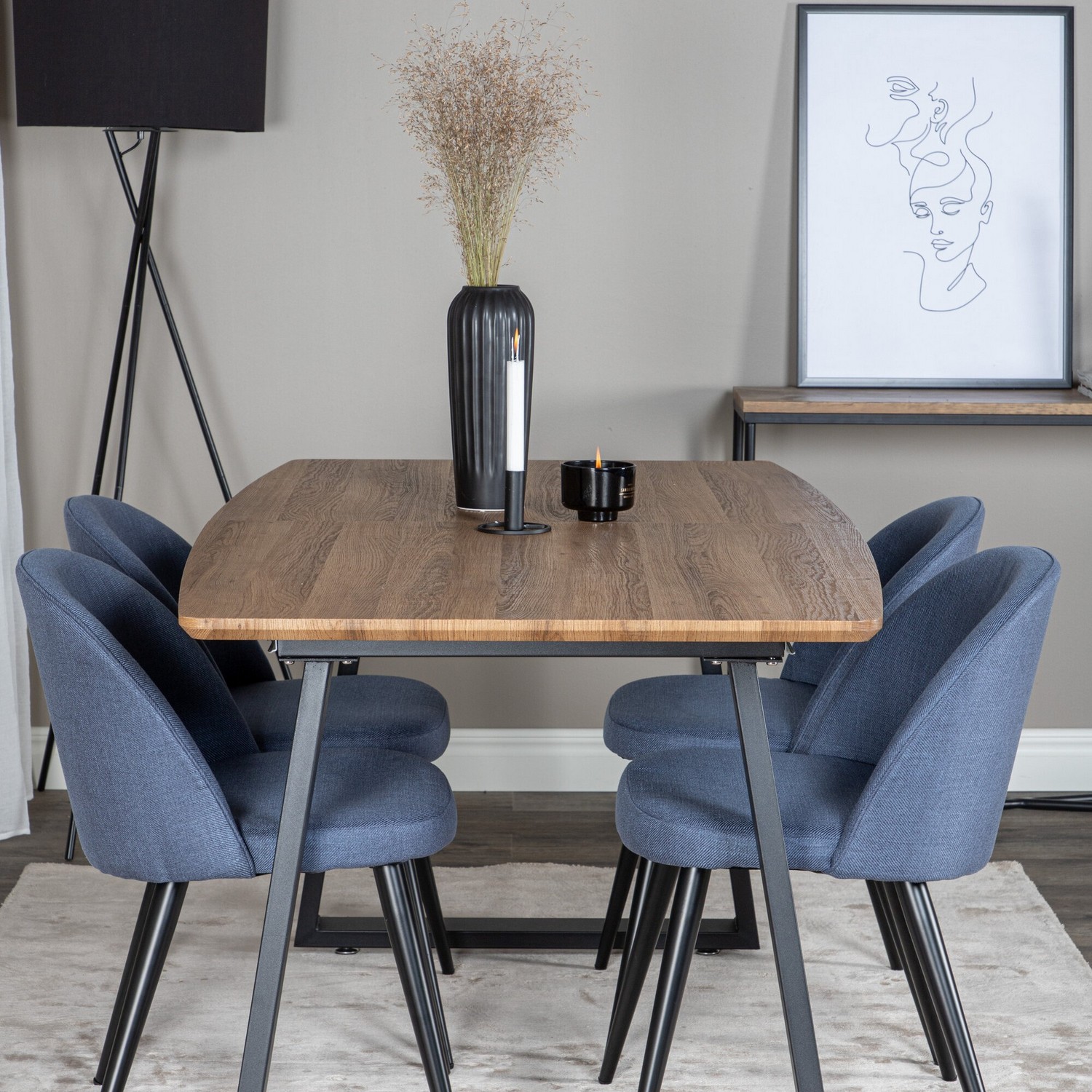 Spisegruppe Venture Home Ina med 4 Valentina Stoler Polyester