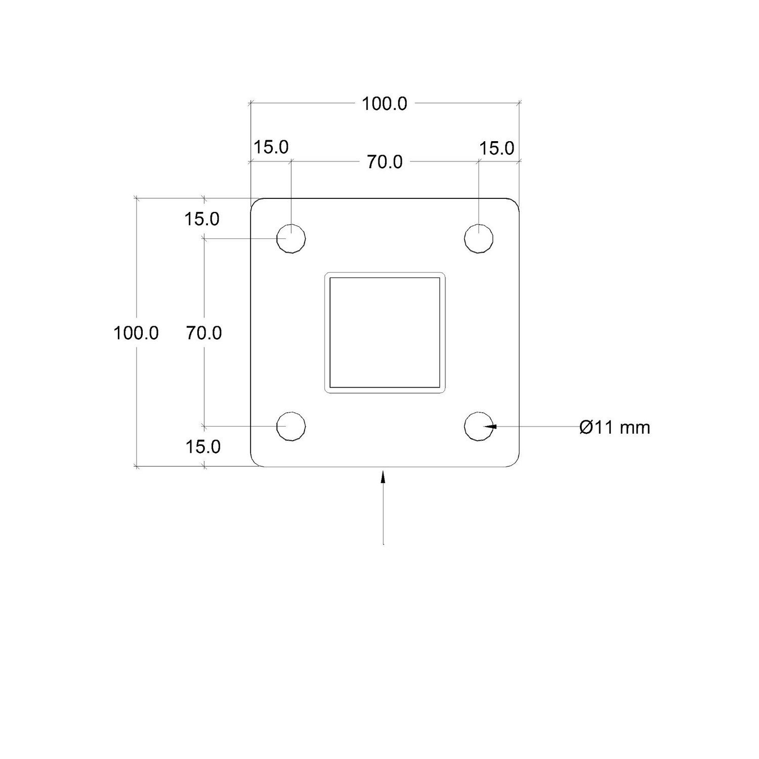 Stålstolpe PLUS  med Fot til Trapperekkverk med Bolter 4,5 x 4,5 cm