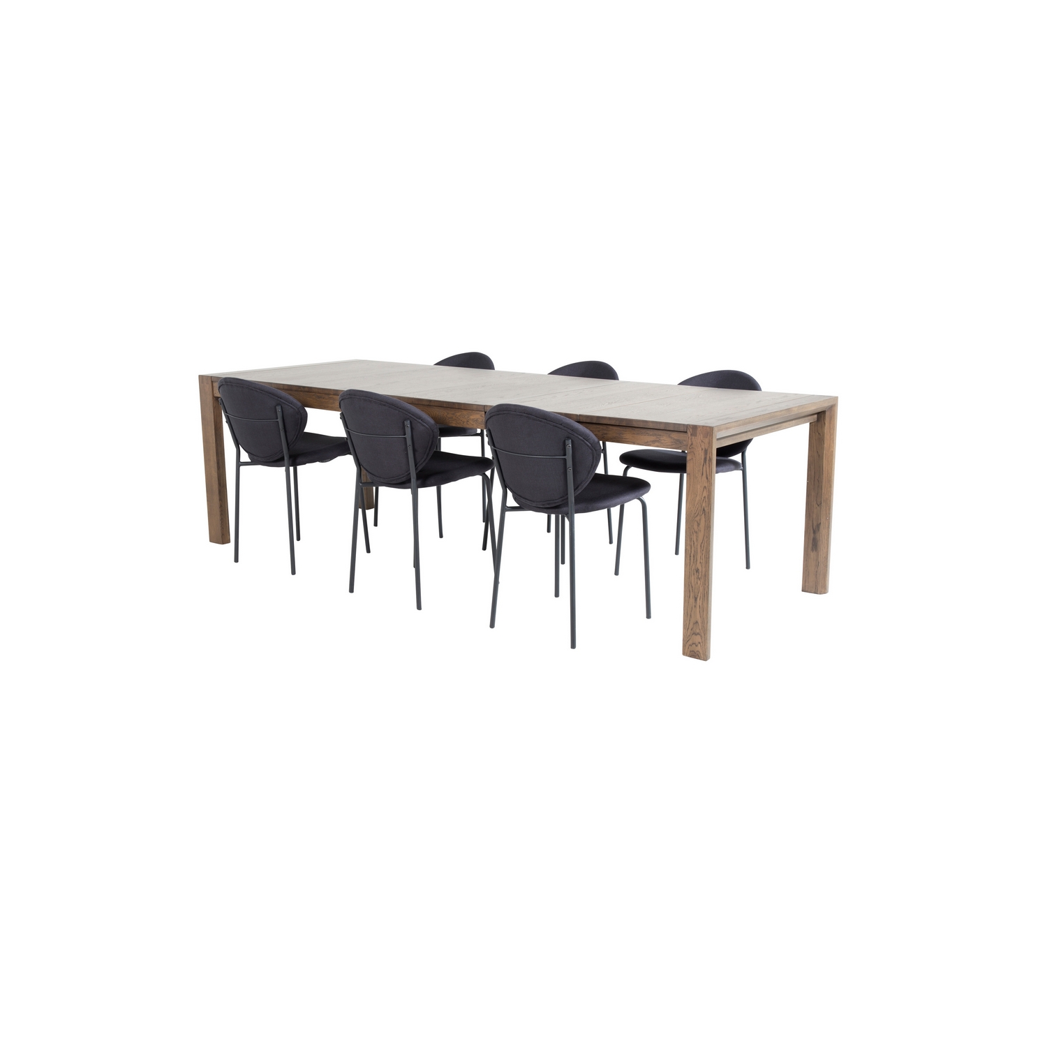 Slider Extention Table-Smoked Oak+Vault Dining Chair- Fabric Mørke Eik/Sort