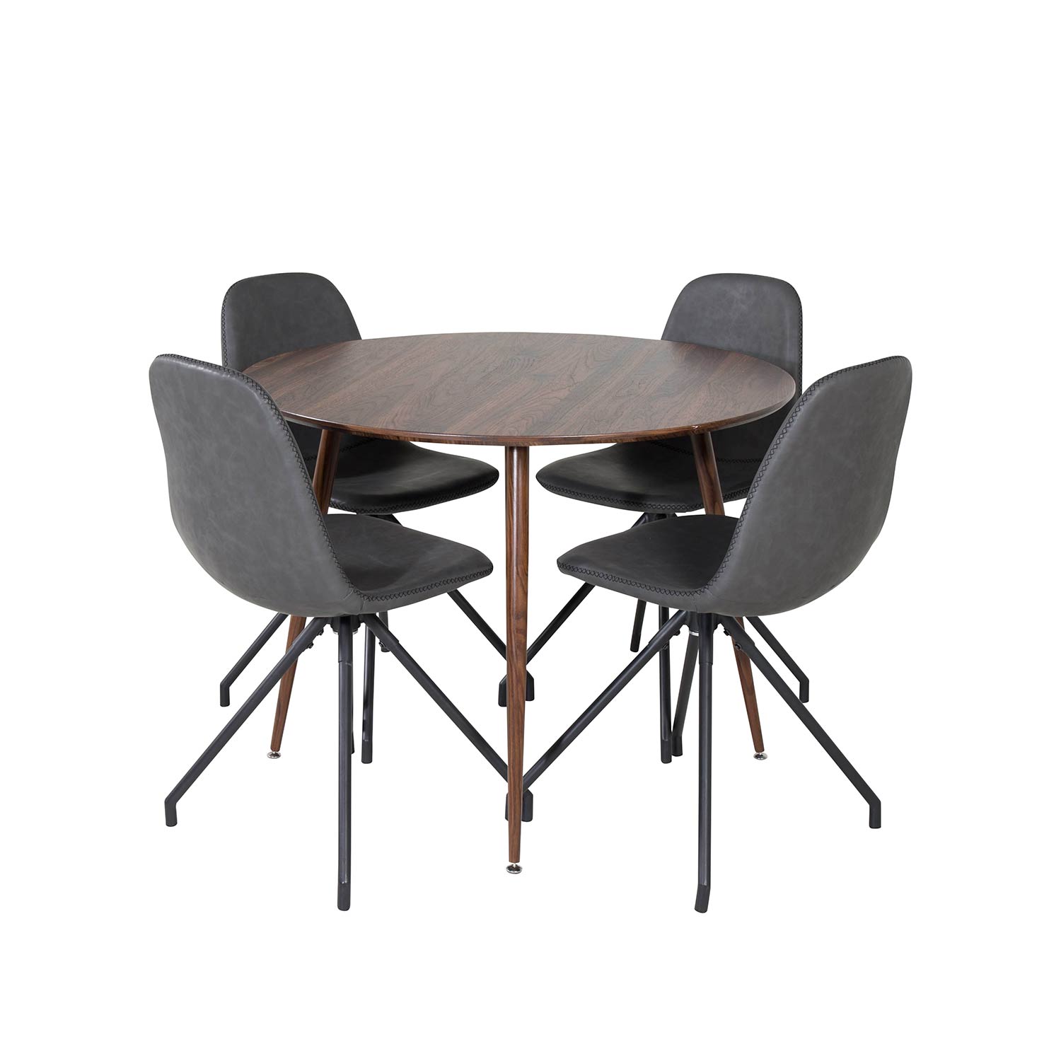 Plaza Round table Walnut top +Polar Chair- Black Stitches_4 Valnøtt/Sort