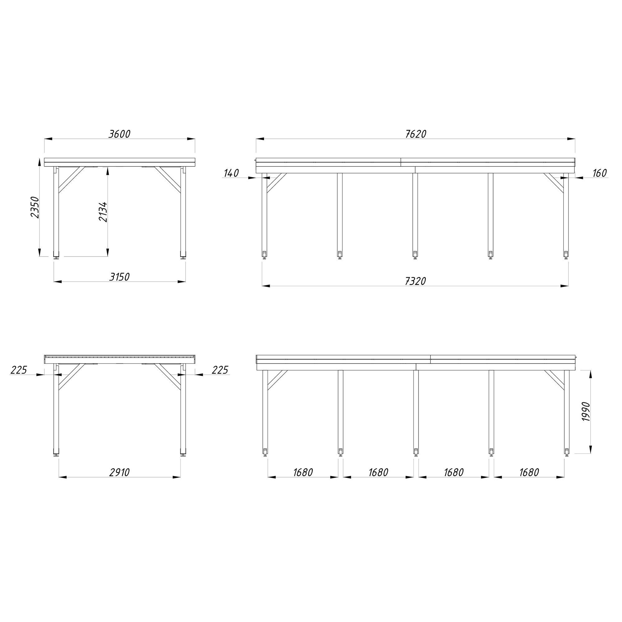 Carport Karl 23,1 m2 Ubehandlet tre