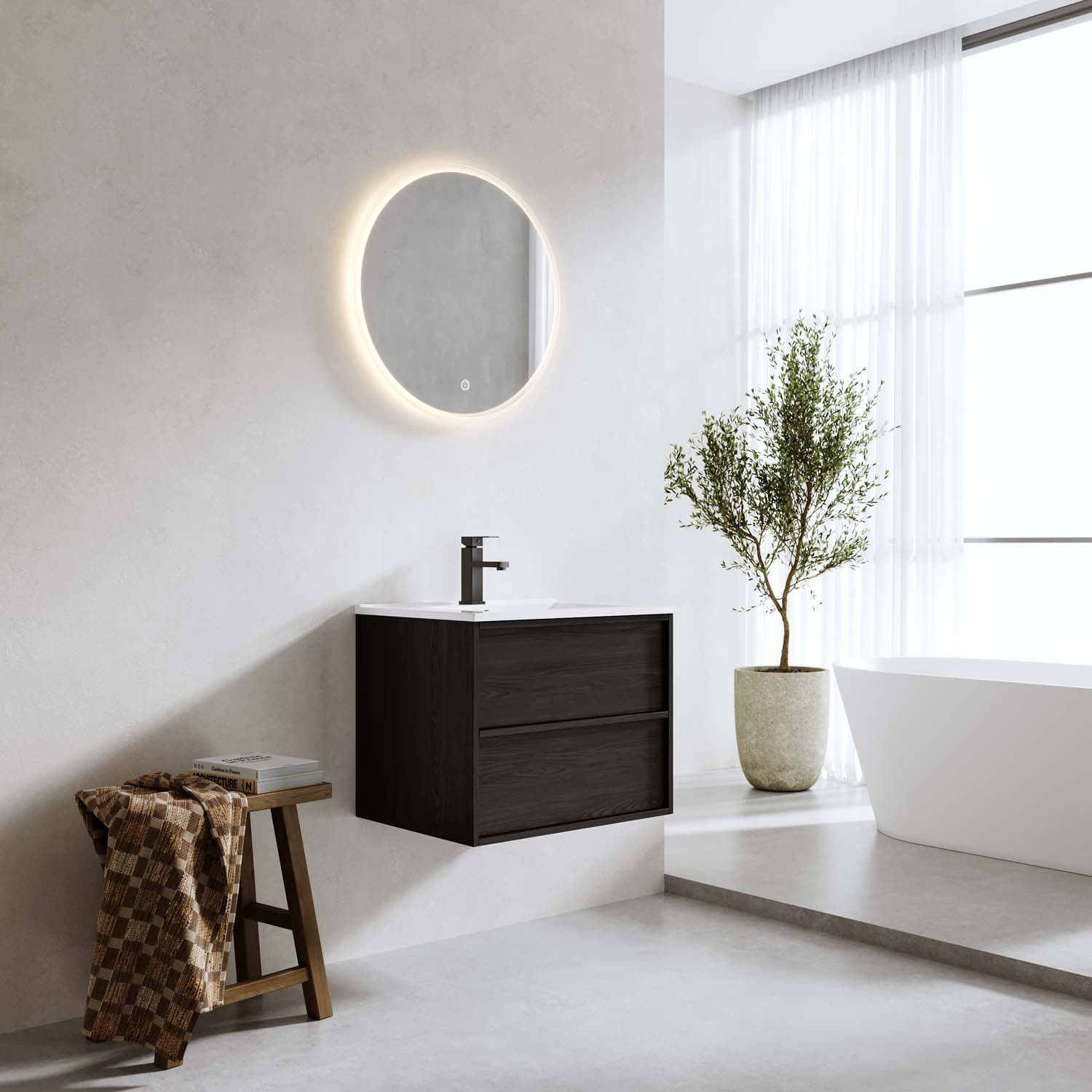 Tvättställsskåp Bathlife Charm med Tvättställ och Spegel Skina