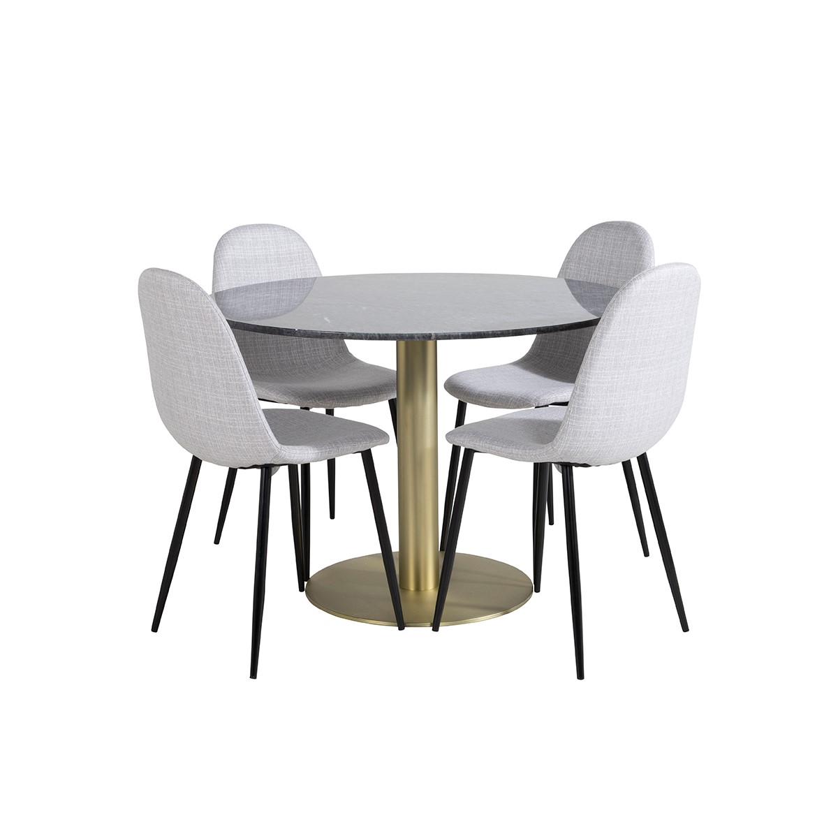 Estelle Round Dining Table ø106+ Polar Dining Chair Sort/Messing/Lysegrå