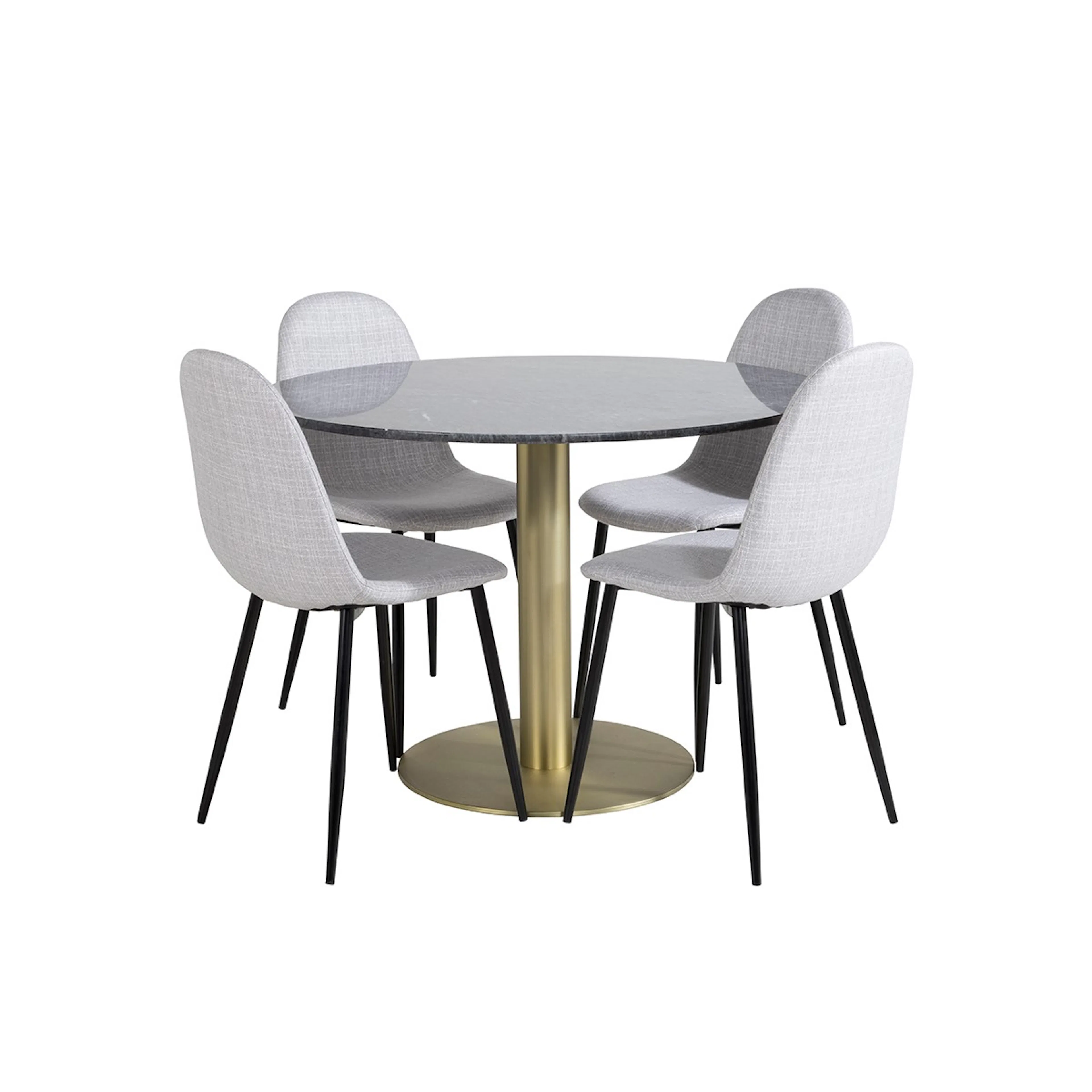 Estelle Round Dining Table ø106+ Polar Dining Chair Sort/Messing/Lysegrå