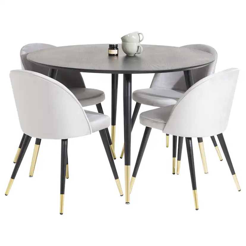 Spisegruppe Venture Home Dipp Ø115 cm med 4 Velvet Stoler
