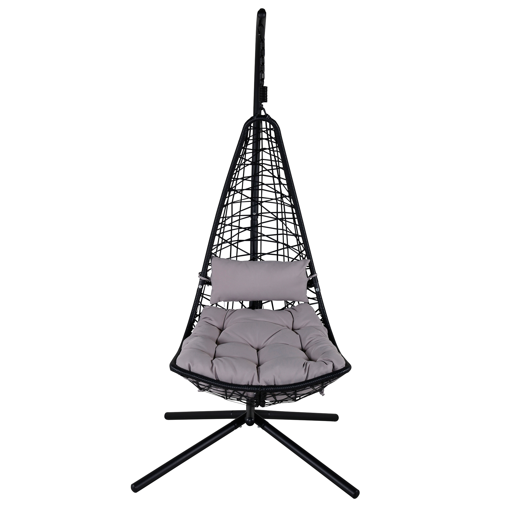 Edinburgh Hanging chair - Black frame/black wicker/grey cush Sort/Grå