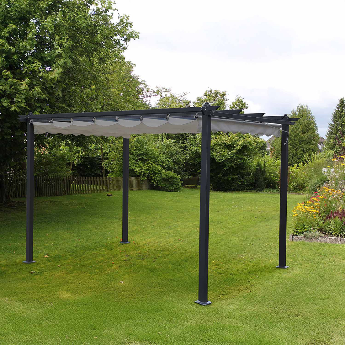 Pergola Skugga 3X4M Sort Ramme Grått Stoff