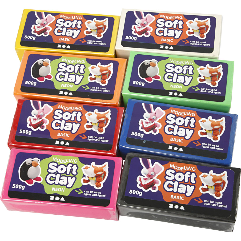 Modellervoks Creativ Company Soft Clay Str 13x6x4 cm Ass Farger 500 g/1 Pk