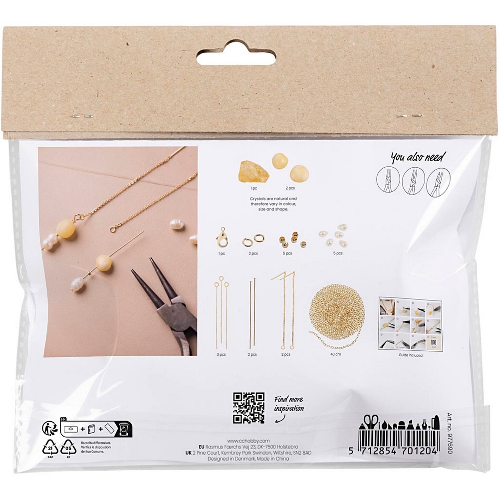 Hobbysett Creativ Company Mini DIY Kit Smykker Honning Calcite Halskjede og Øreringer