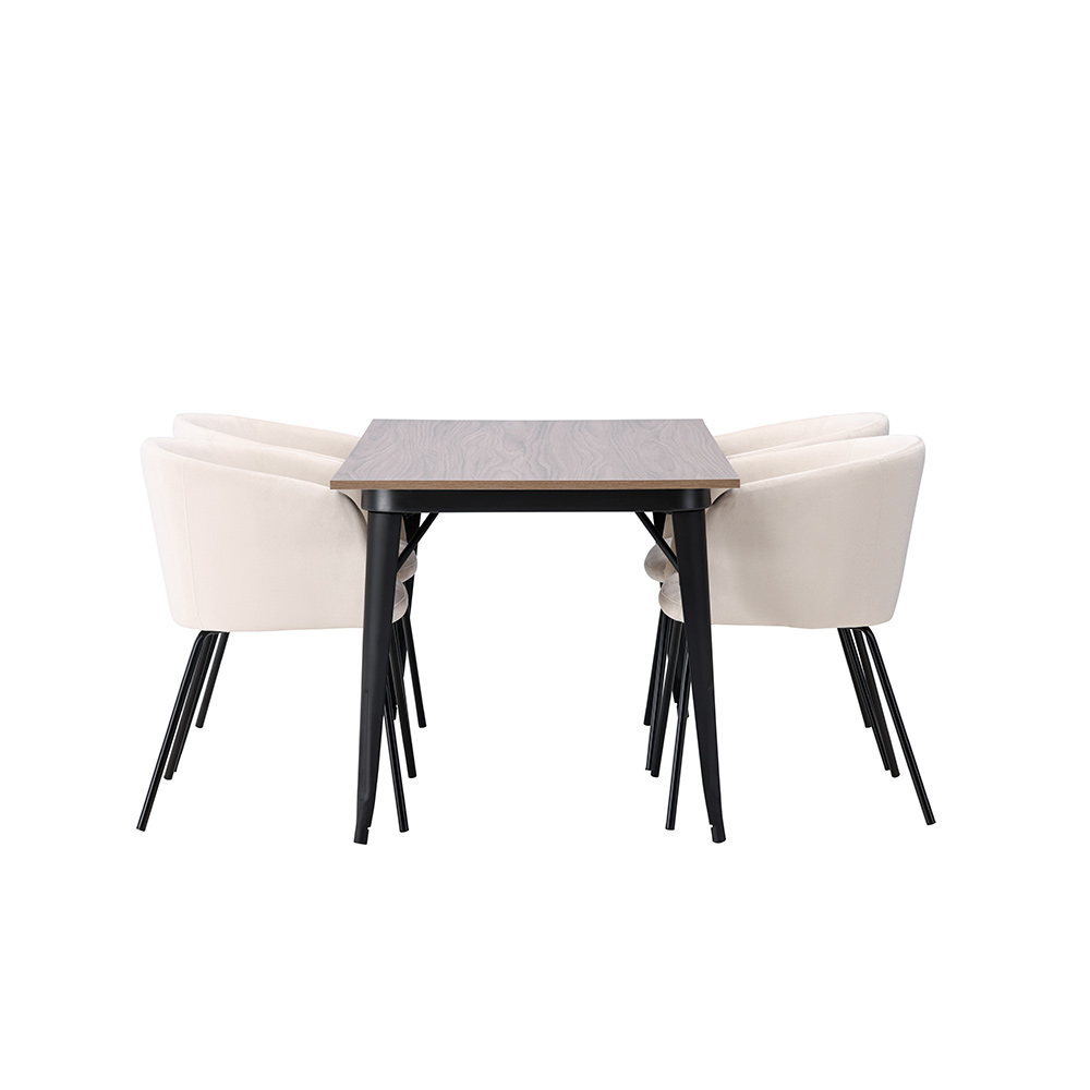 Spisegruppe Venture Home Tempe 140 cm med 4 Berit Stoler Fløyel