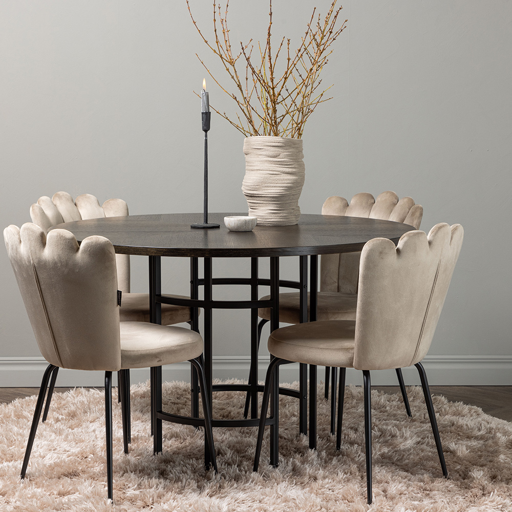 Spisegruppe Venture Home Copenhagen Ø 115 cm med 4 Limhamn Light Stoler Fløyel