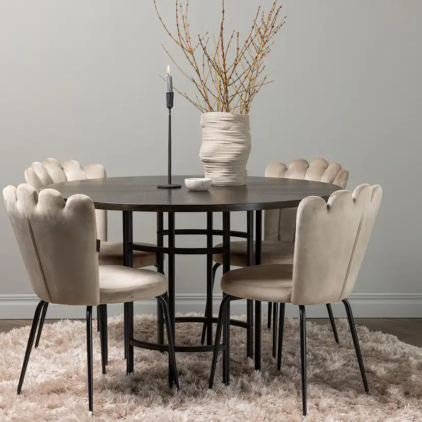Spisegruppe Venture Home Copenhagen Ø 115 cm med 4 Limhamn Light Stoler Fløyel
