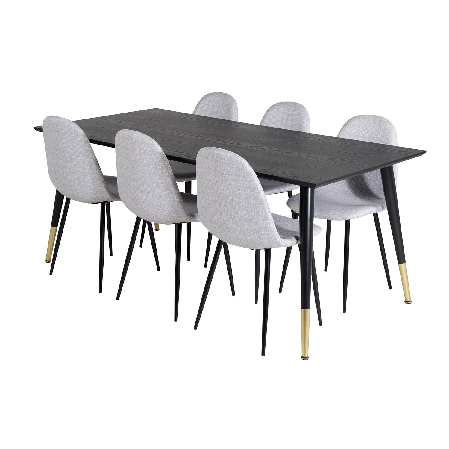DippTable - Black Brass+PolarChair-Light Grey _6 Sort/Messing/Lysegrå, Polyester