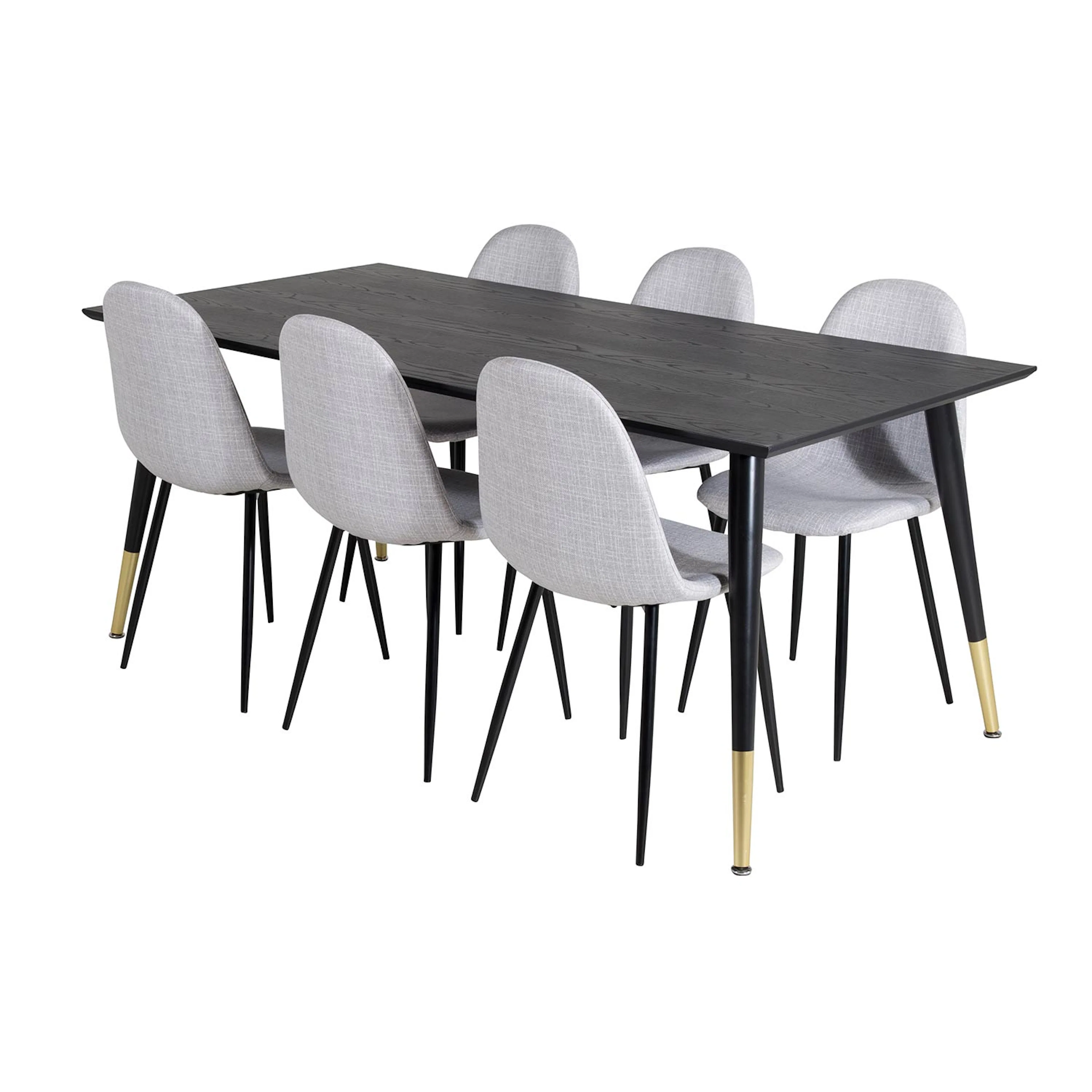 DippTable - Black Brass+PolarChair-Light Grey _6 Sort/Messing/Lysegrå, Polyester