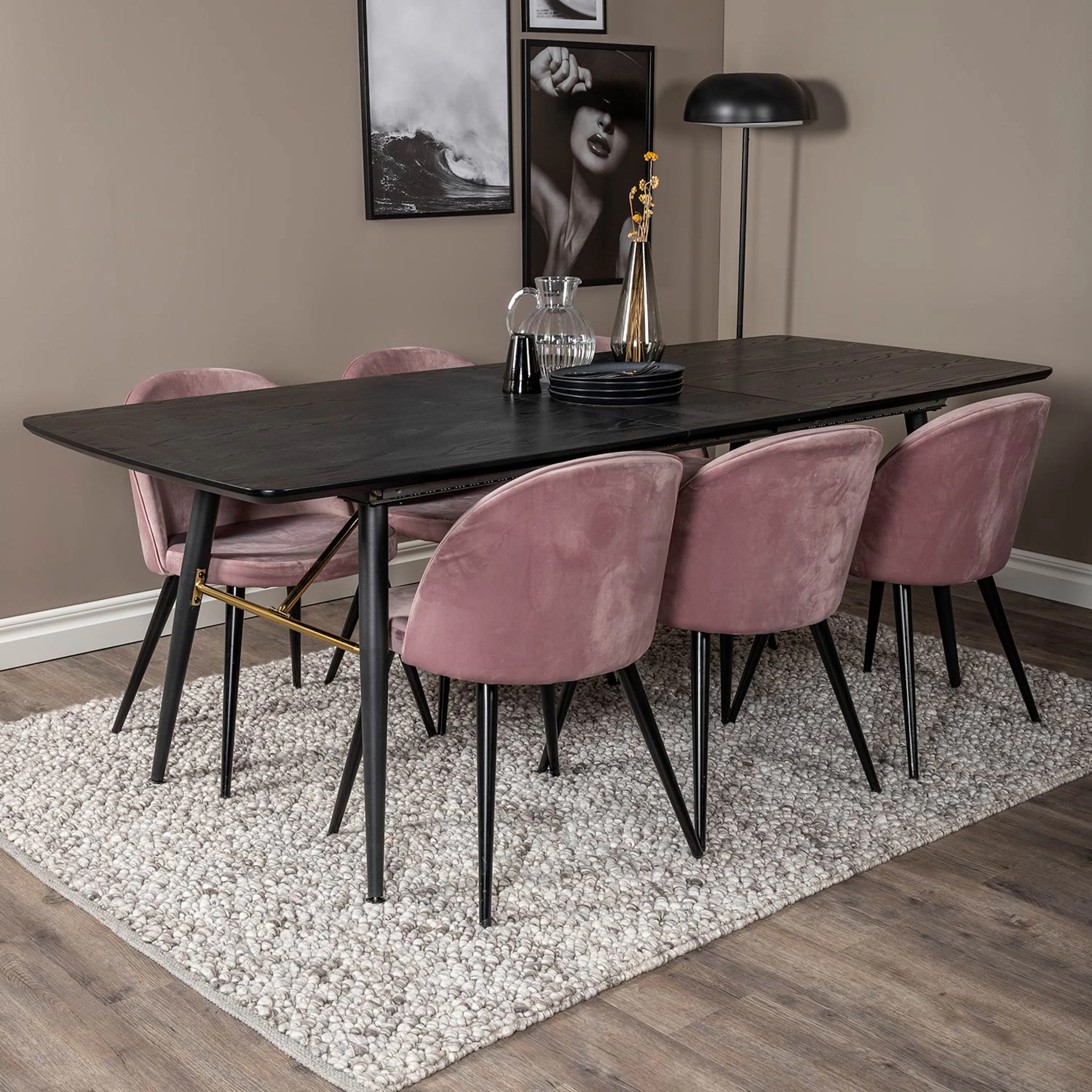 Spisegruppe Venture Home Gold med 6 Velvet Stoler