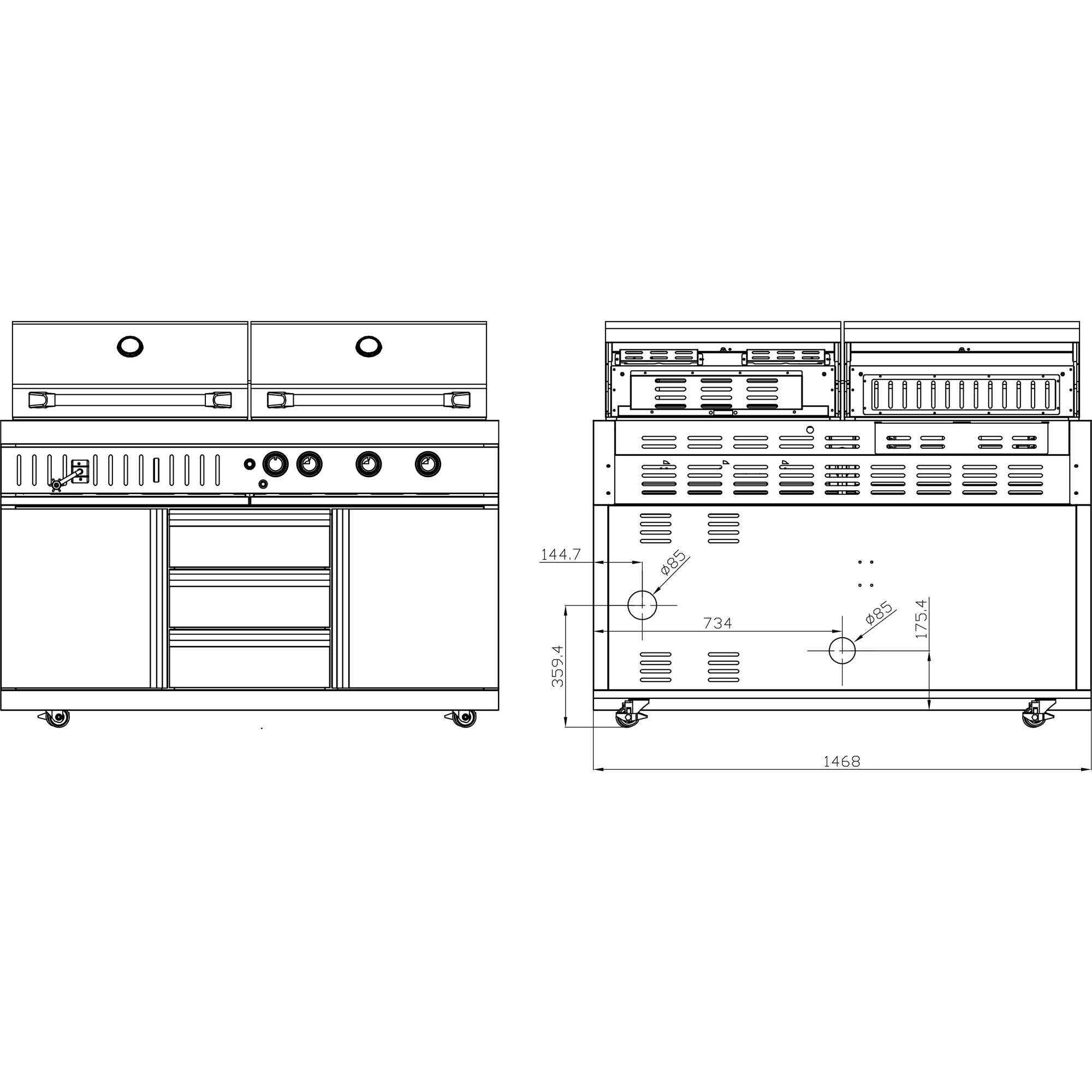 Frittstående Gass- og Kullgrill Myoutdoorkitchen Stainless Collection med 3 Brennere