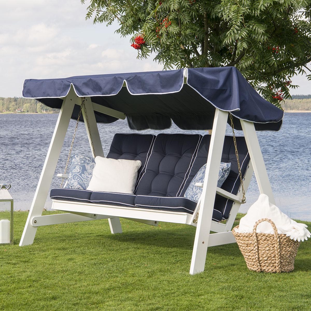 HAMMOCKTAK POLY/PU BLÅTT/VIT KANT Blå med hvit kant