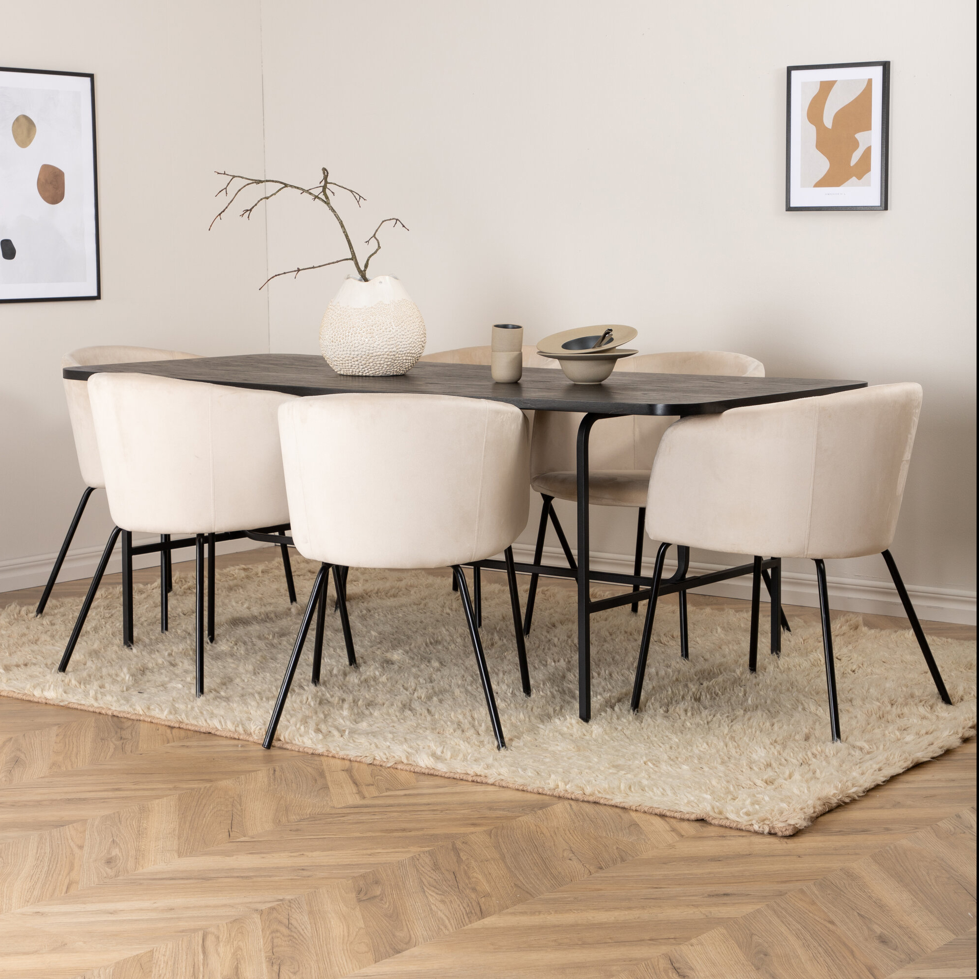 Spisegruppe Venture Home Chicago Spisebord og Bergen Spisestol Sort