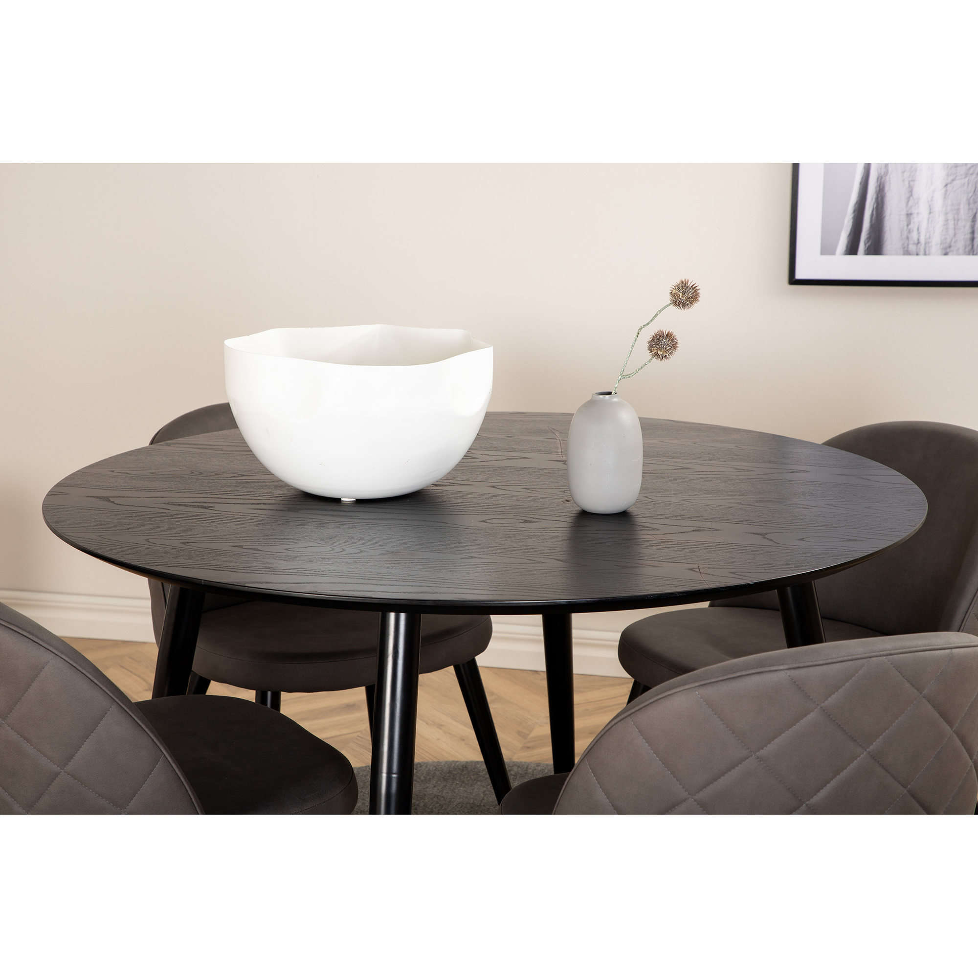 Spisegruppe Venture Home Dipp Ø115 cm med 4 Velvet  Stitches Stoler