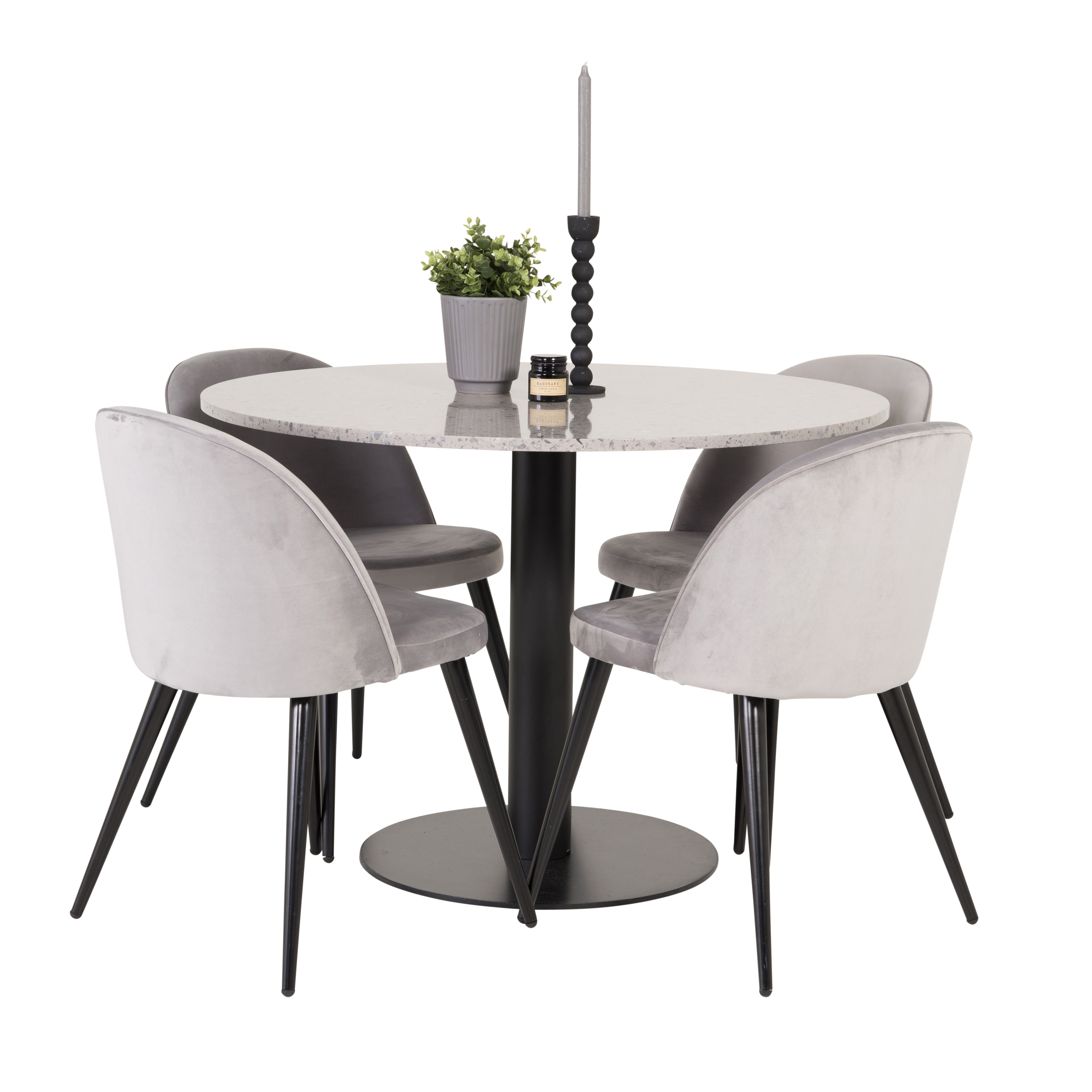 Spisegruppe Venture Home Roxanna Grå Bord med 4 Valentina Stoler Fløyel