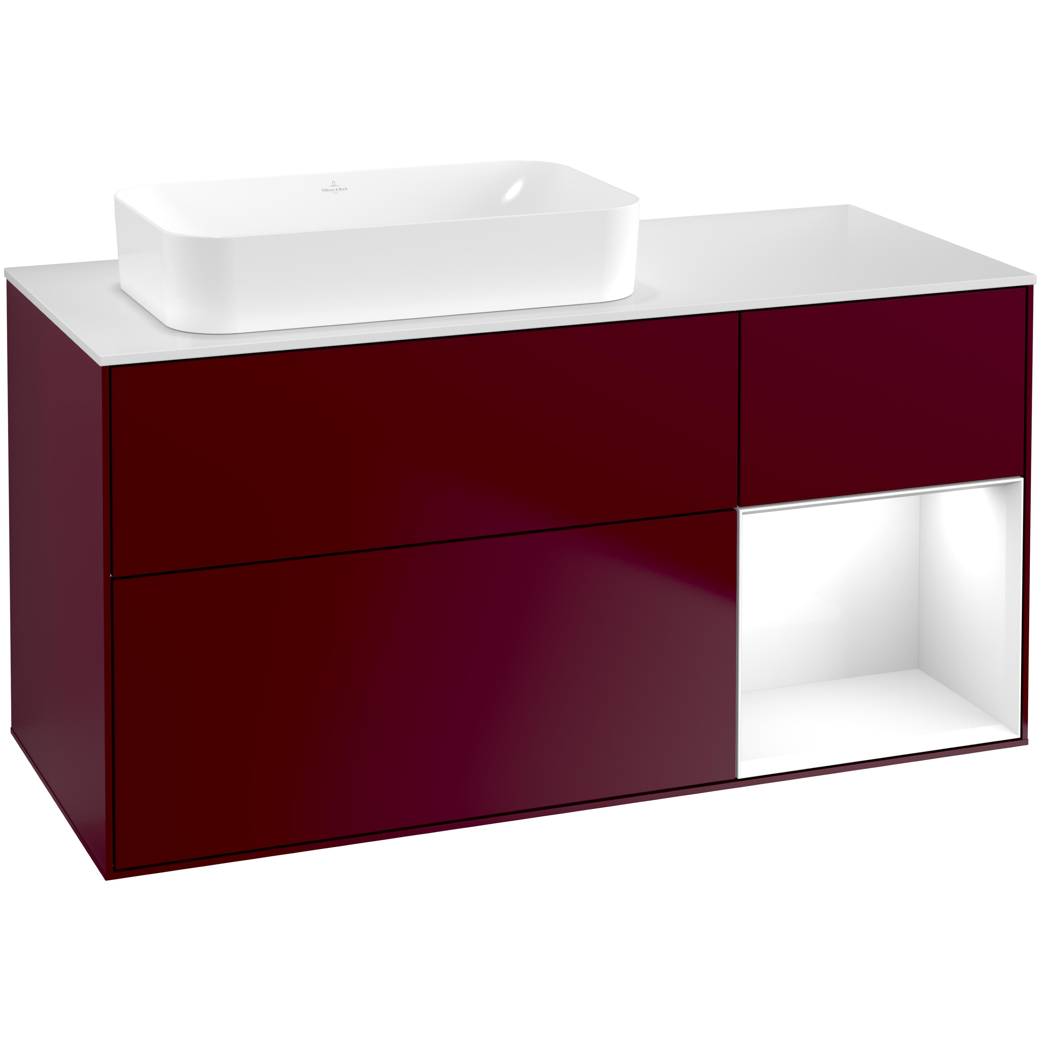 Tvättställsskåp Villeroy & Boch Finion med 3 Lådor Hylla och Bänkskiva för Ocentrerat Fristående Tvättställ