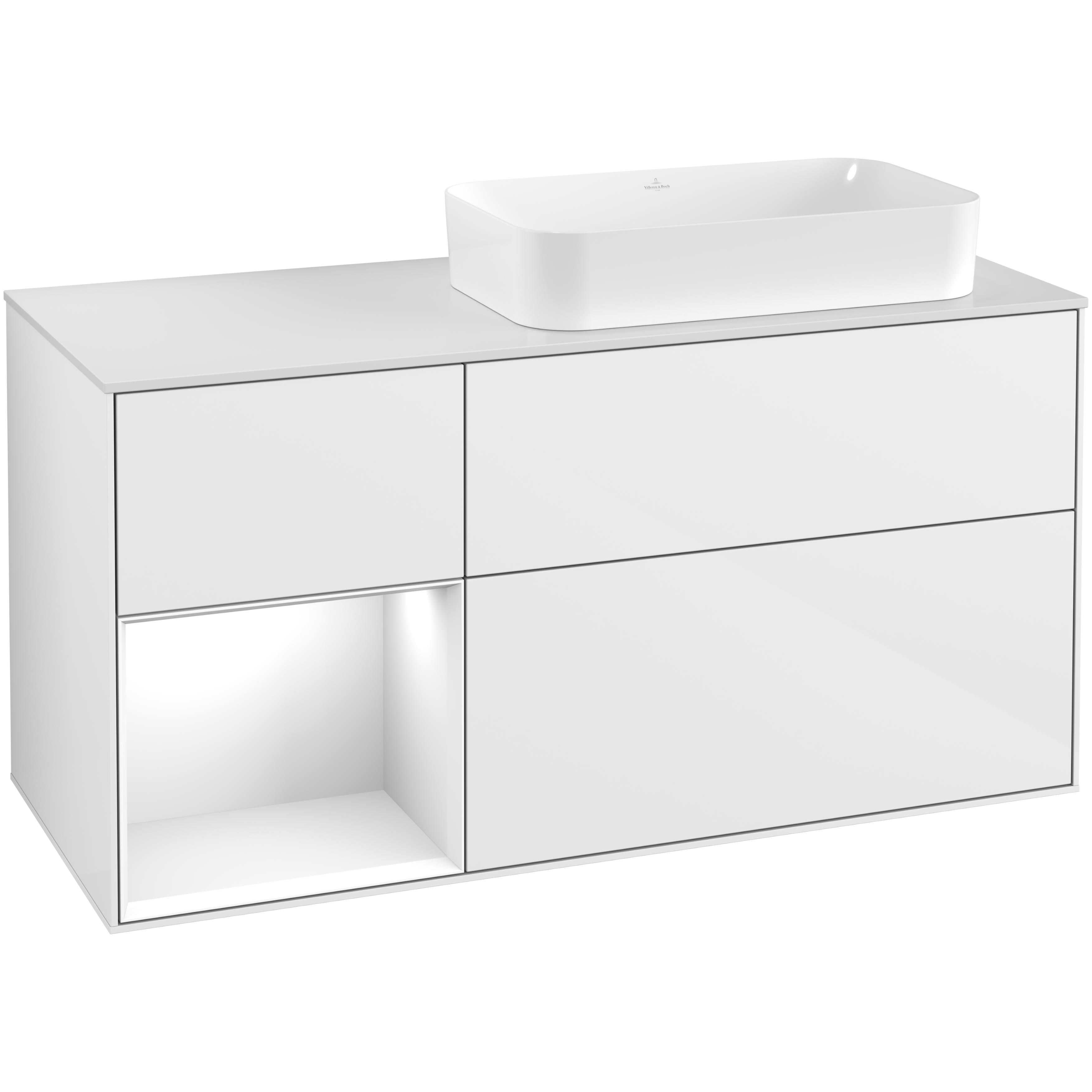 Tvättställsskåp Villeroy & Boch Finion med 3 Lådor Hylla och Bänkskiva för Ocentrerat Fristående Tvättställ