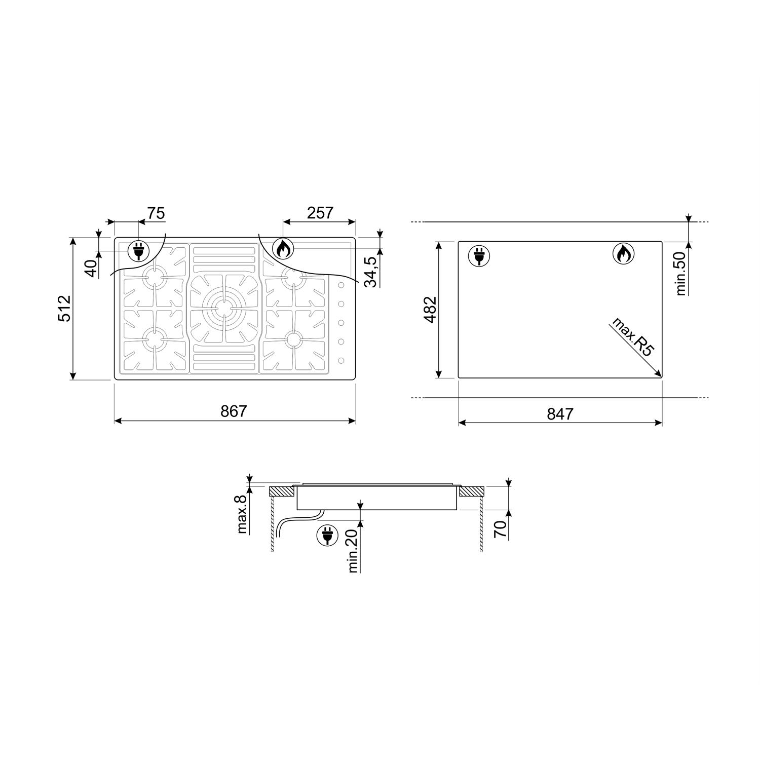 Gasskoketopp Smeg Classic PGF95-4