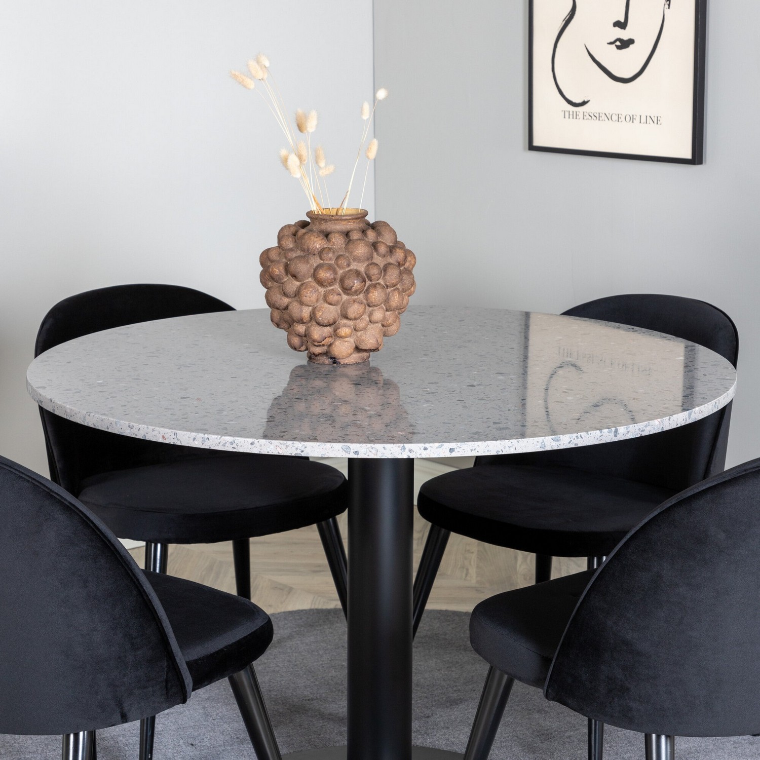 Spisegruppe Venture Home Roxanna Grå Bord med 4 Valentina Stoler Fløyel