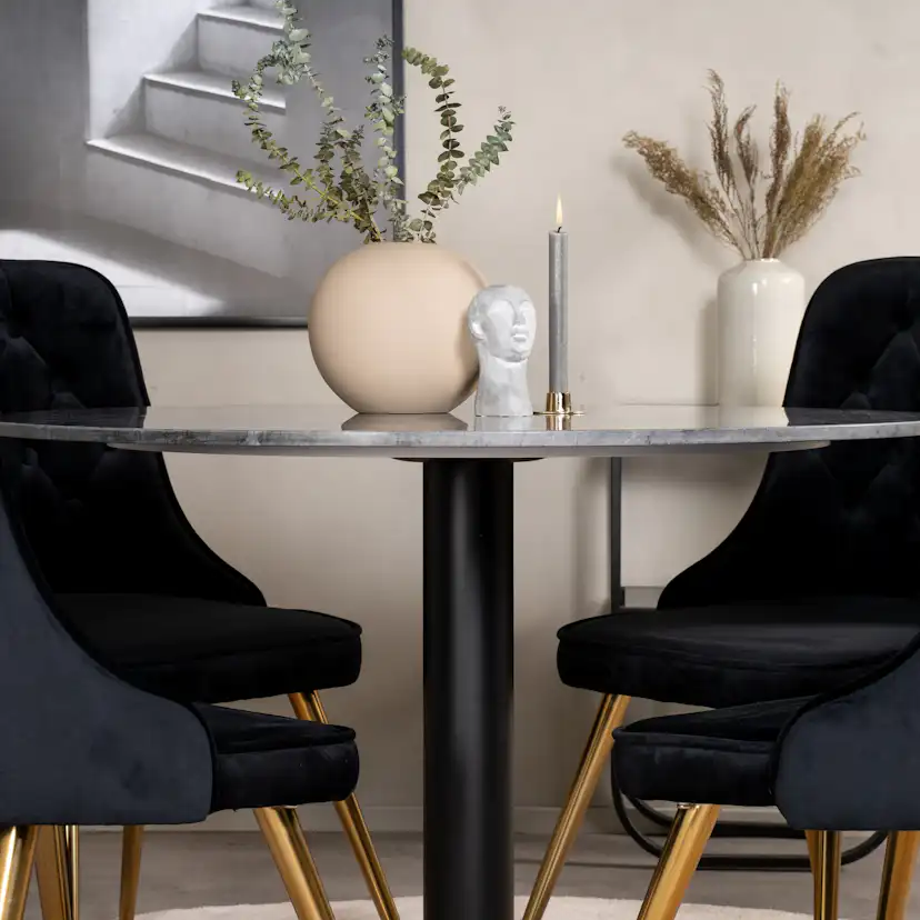 Spisegruppe Venture Home Estelle Rund med 4 Vera Stoler Fløyel