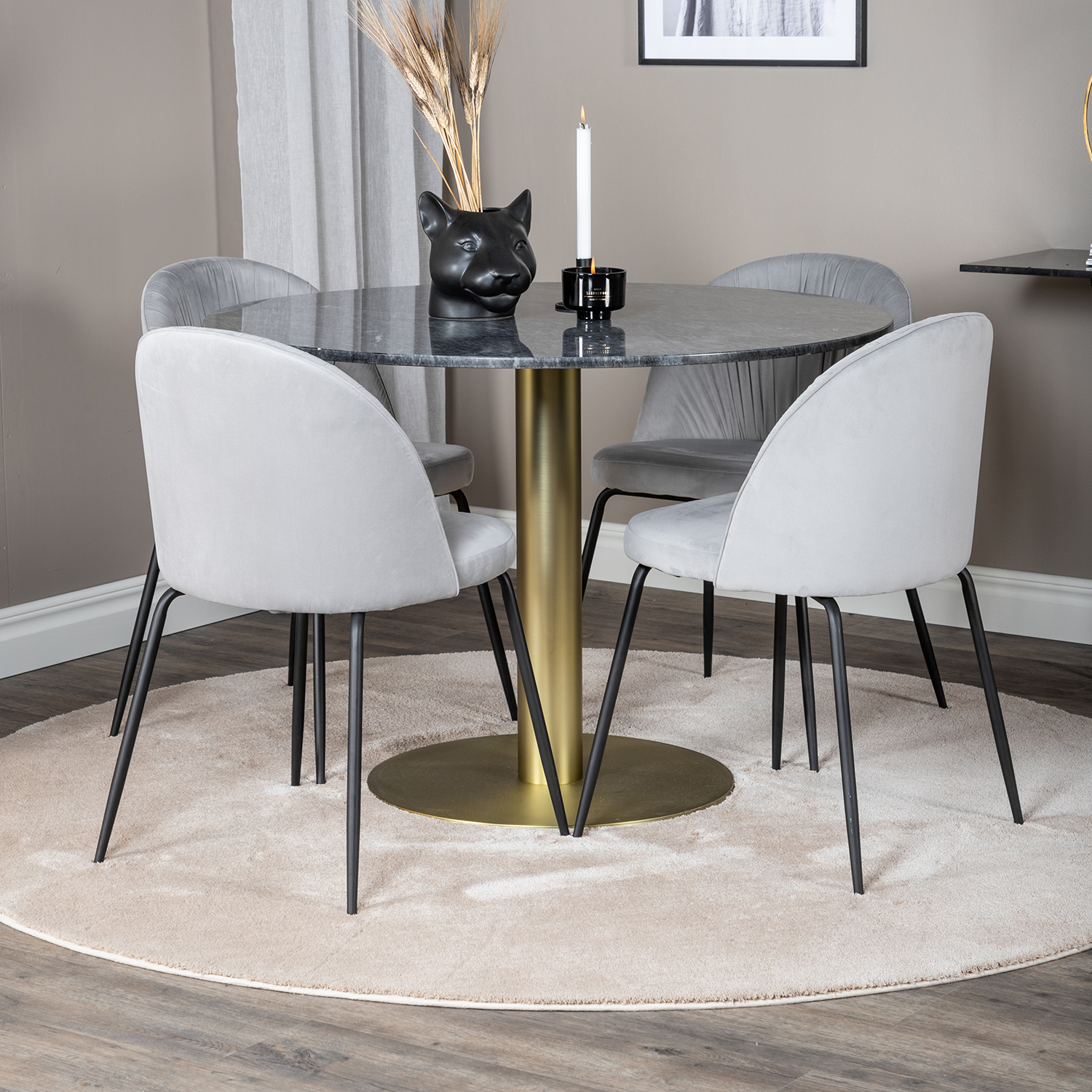 Spisegruppe Venture Home Estelle med 4 Wrigley Stoler Fløyel