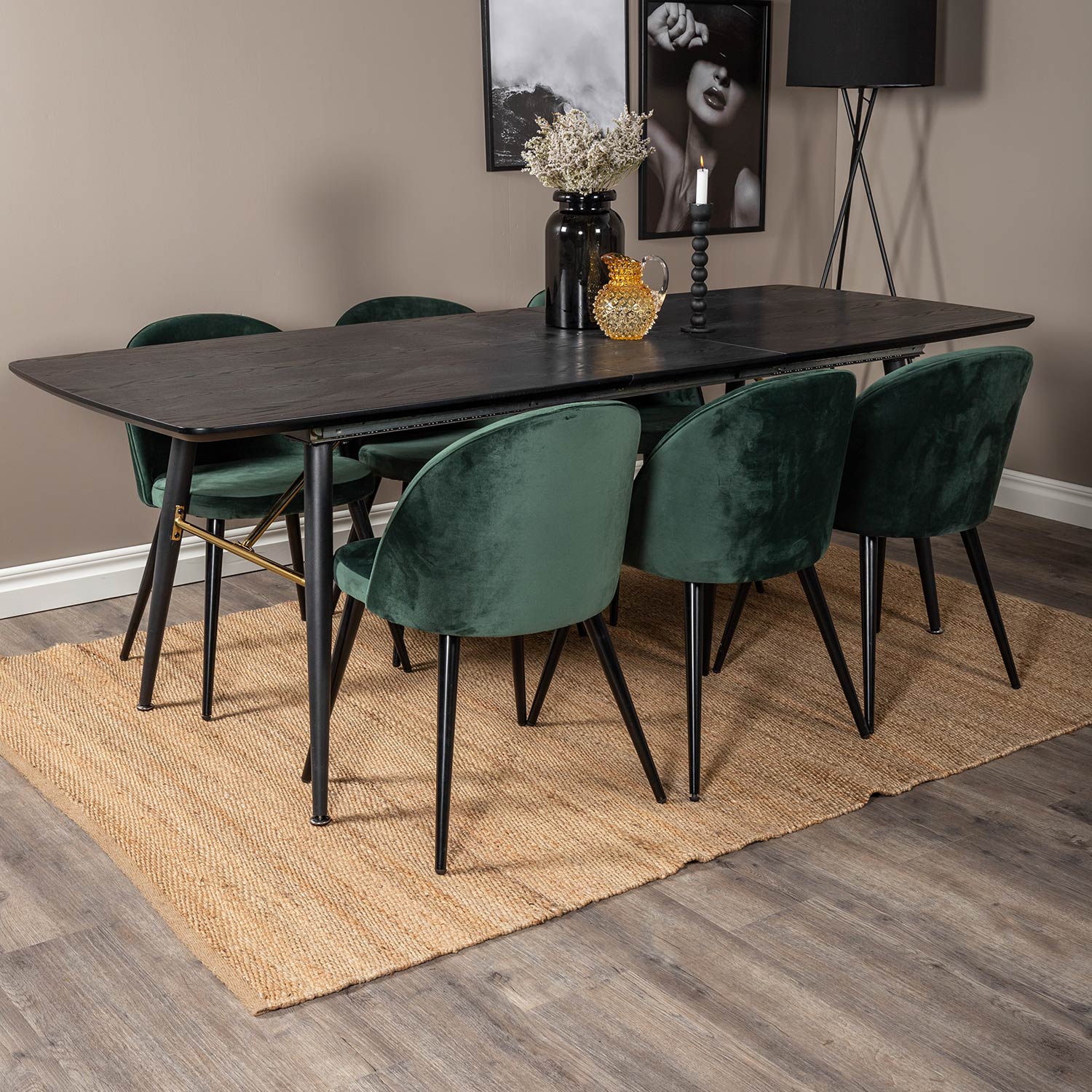 Spisegruppe Venture Home Gold med 6 Velvet Stoler