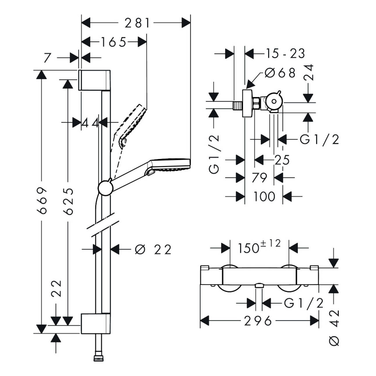 Dusjsett Hansgrohe Crometta Ecostat 1001 CL Termostat