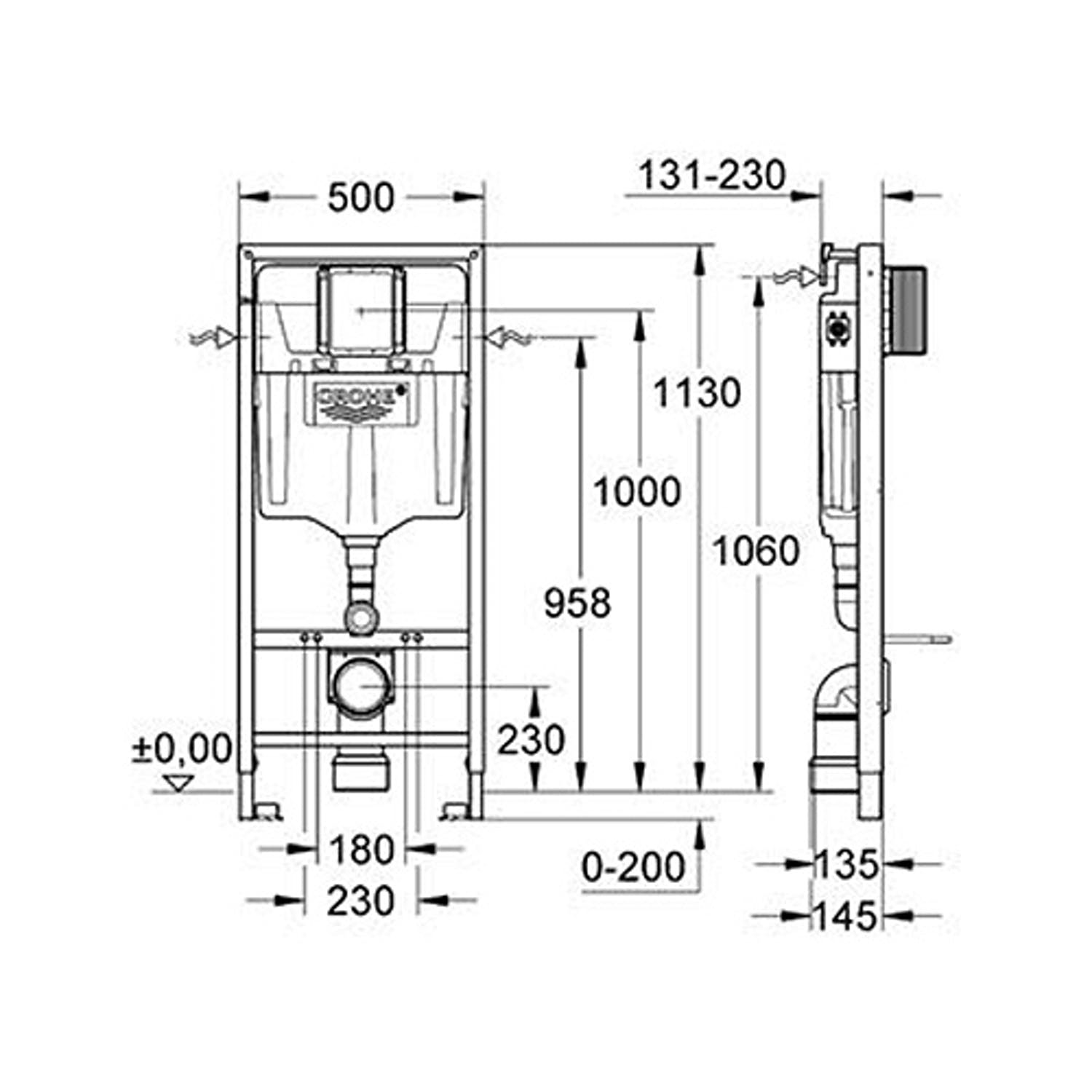 Vägghängd Toalettstol Geberit iCon Rimfree 3575 med Grohe Rapid SL 113 cm