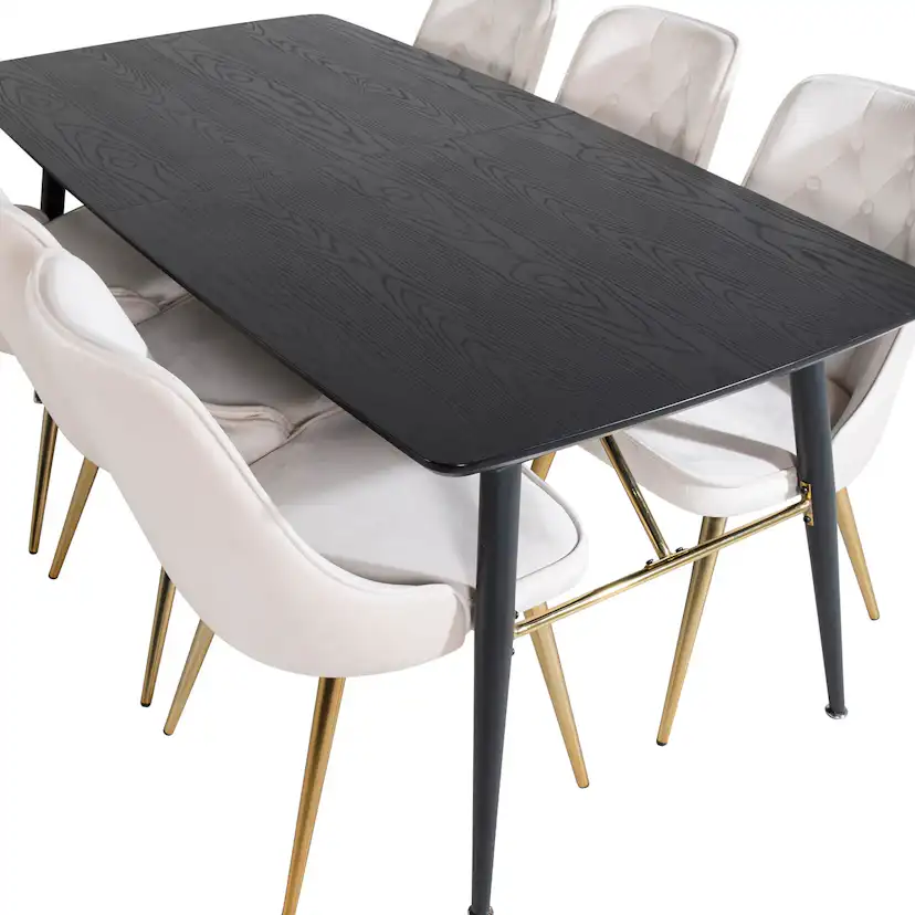 Spisegruppe Venture Home Gold med 6 Velvet Deluxe Stoler