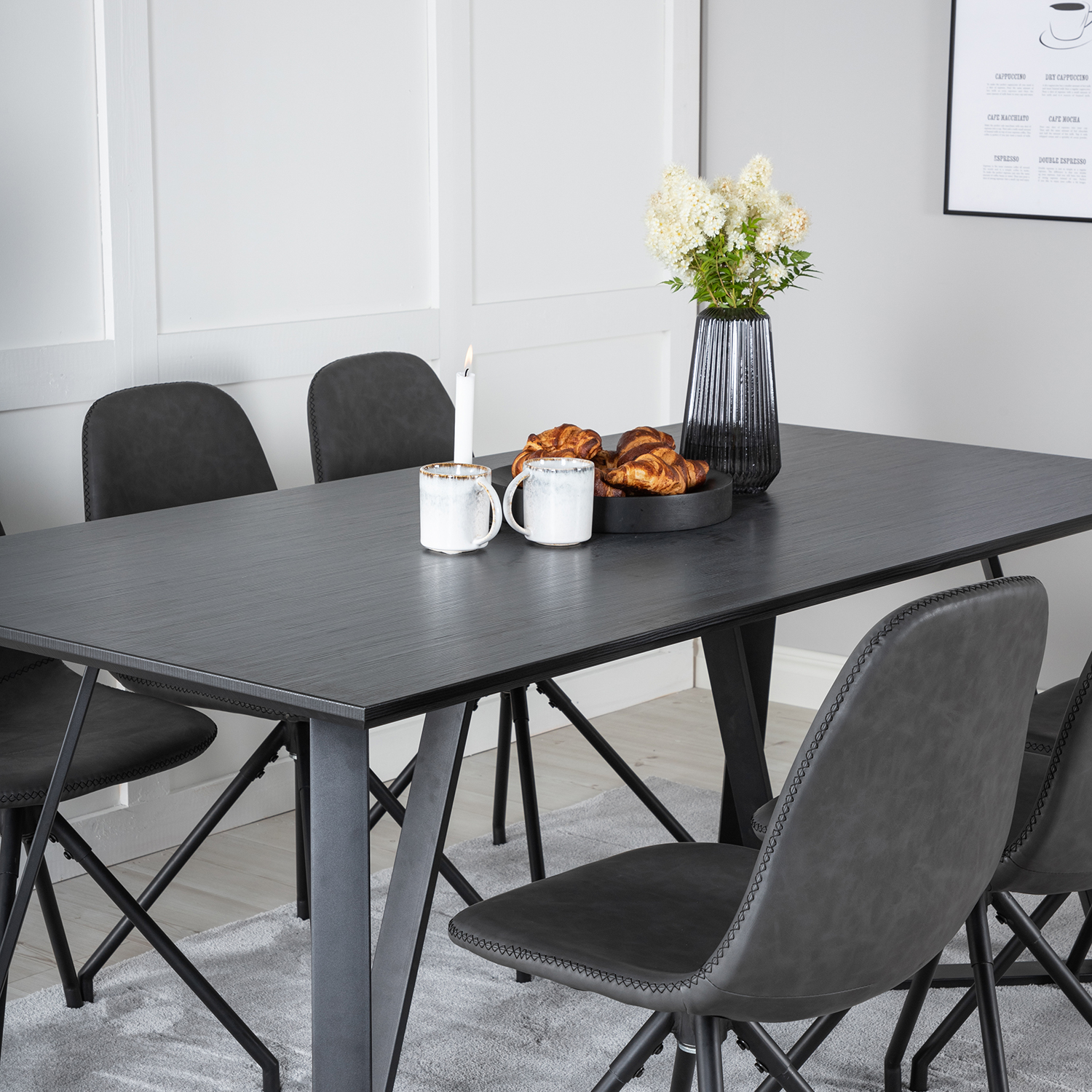 Spisegruppe Venture Home Madde med 6 Pobbie Stoler Kunstlær