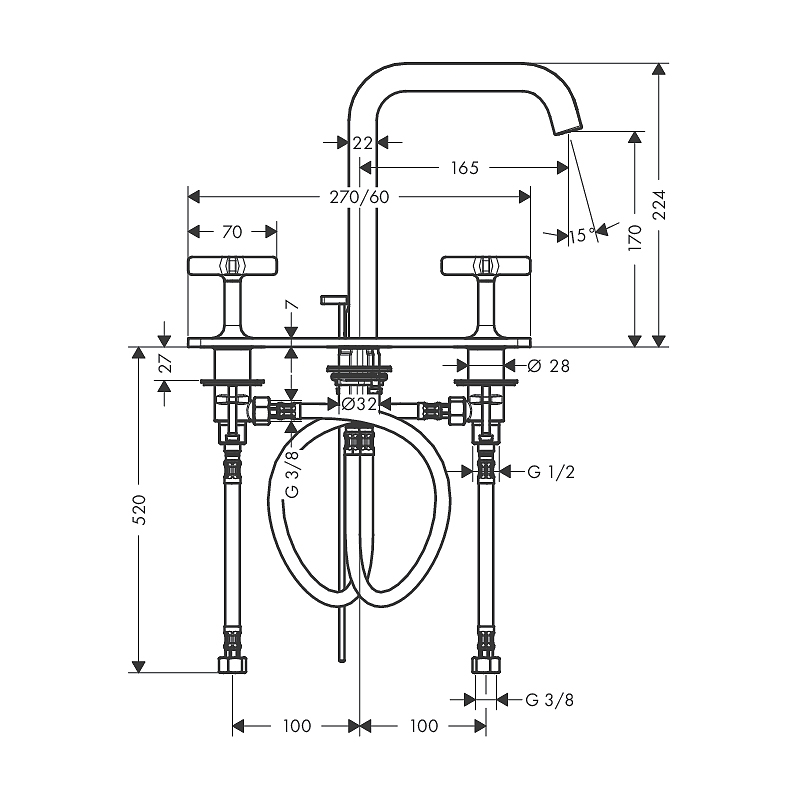 Servantbatteri Axor Citterio E 3-hulls