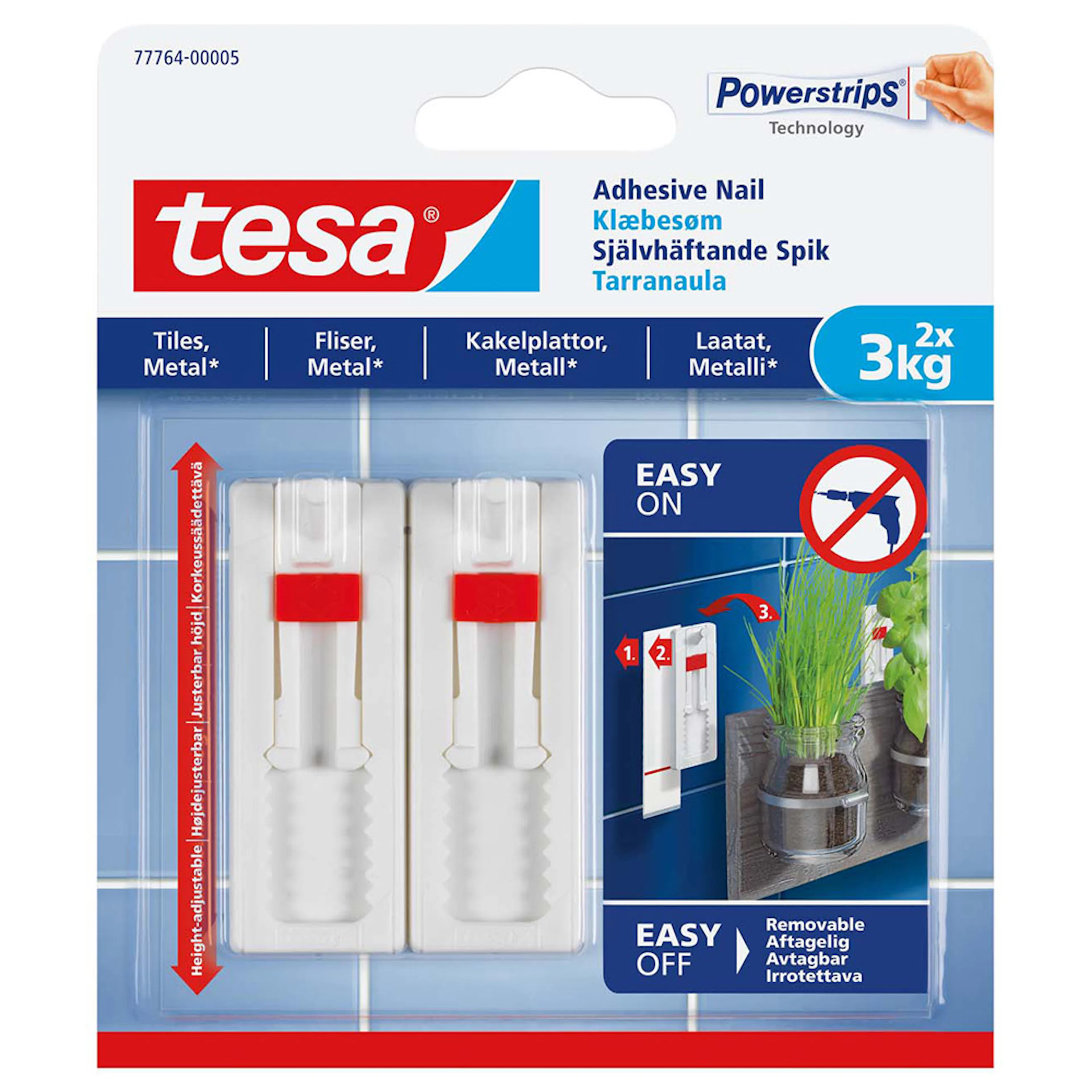 Selvklebende Spiker Tesa Justerbar Fliser 2 stk 3 kg