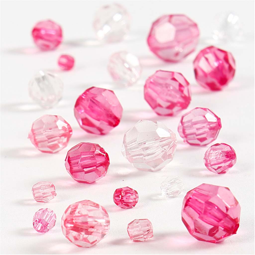 Harmoni facetterade plastpärlor, mixade, pink (081), stl. 4- Rosa, 0,045 Kg