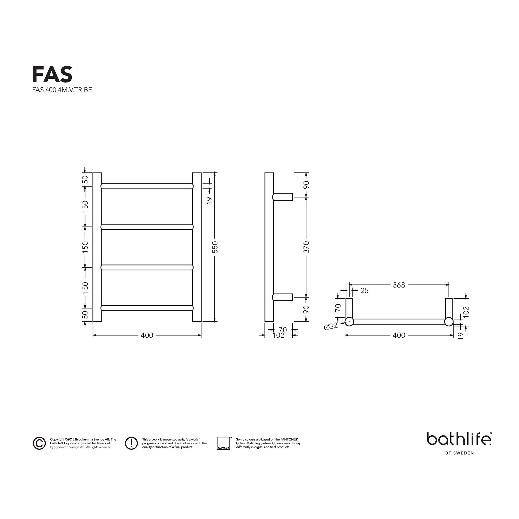 HÅNDKLETØRK FAS 400 4/B SVART SP-4R Høyde: 550 mm - Svart - 4 tverrstenger utan timer