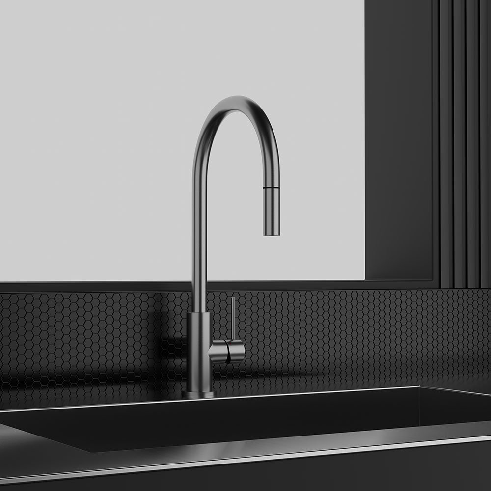 Kjøkkenbatteri Scandtap Steel Accent med Uttrekkbar Tut